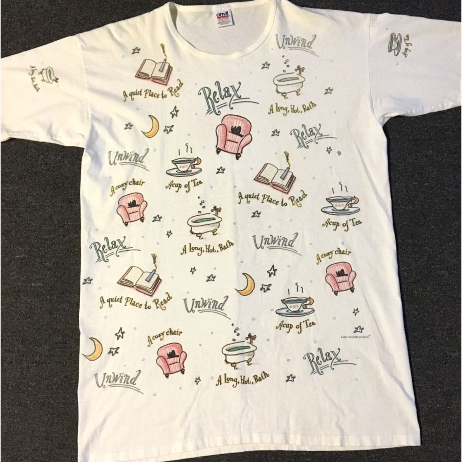 Gloverall VINTAGE Relevant Products Women T-Shirt Unwind Relax Sleeping Shirt White 90s Fun Funny Size ONE SIZE - 2 Thumbnail