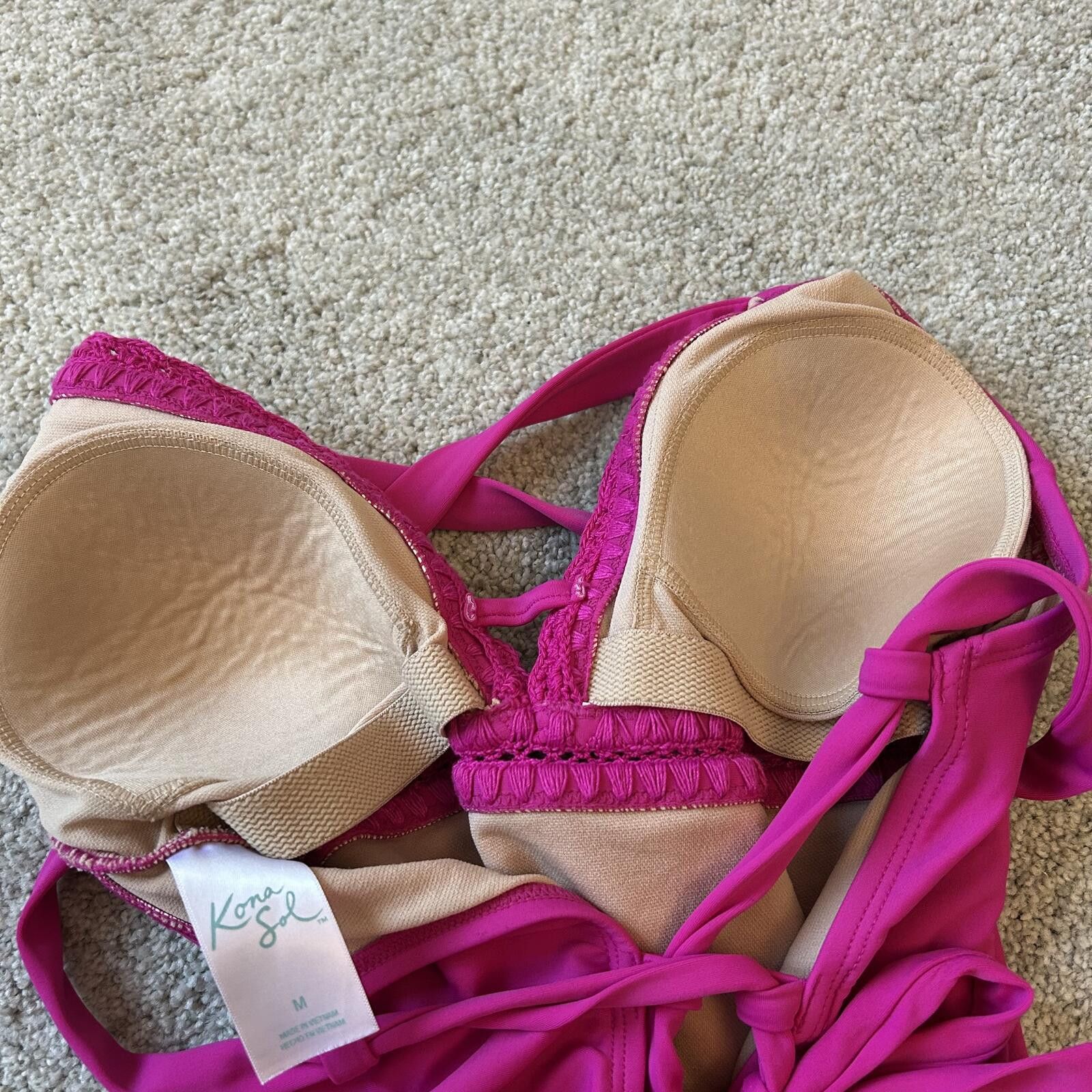 Other Kona Sol Women’s M One piece swimsuit Magenta Tie & V Neck Size ONE SIZE - 4 Thumbnail