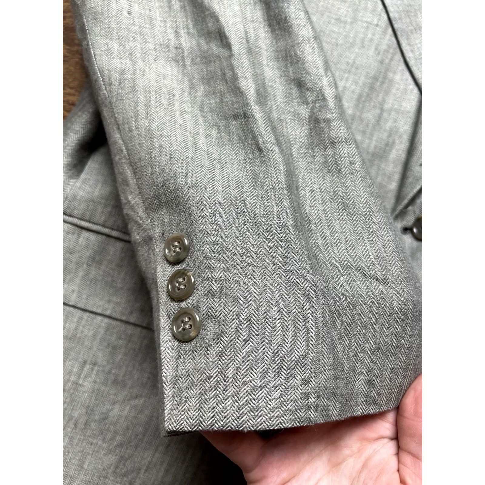 Brooks Brothers Vintage Brooks Brothers Sport Coat Mens 46R Herringbone Blazer - Size 46 Gray Linen Size 46R - 3 Thumbnail