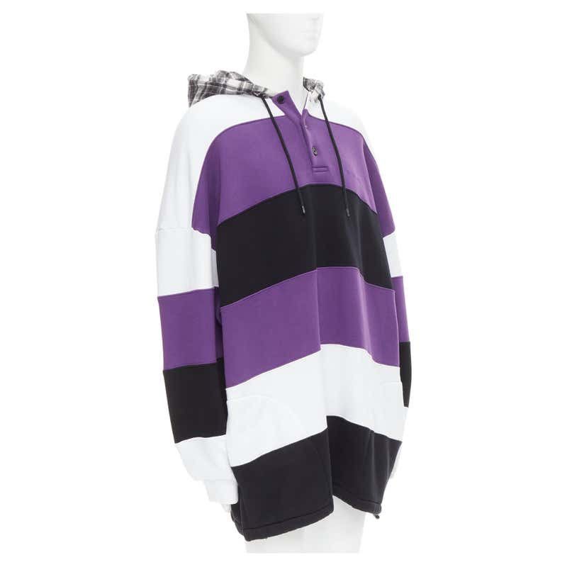 image of Balenciaga Demna Purple White Black Striped Oversized Hoodie, Men's (Size XL)