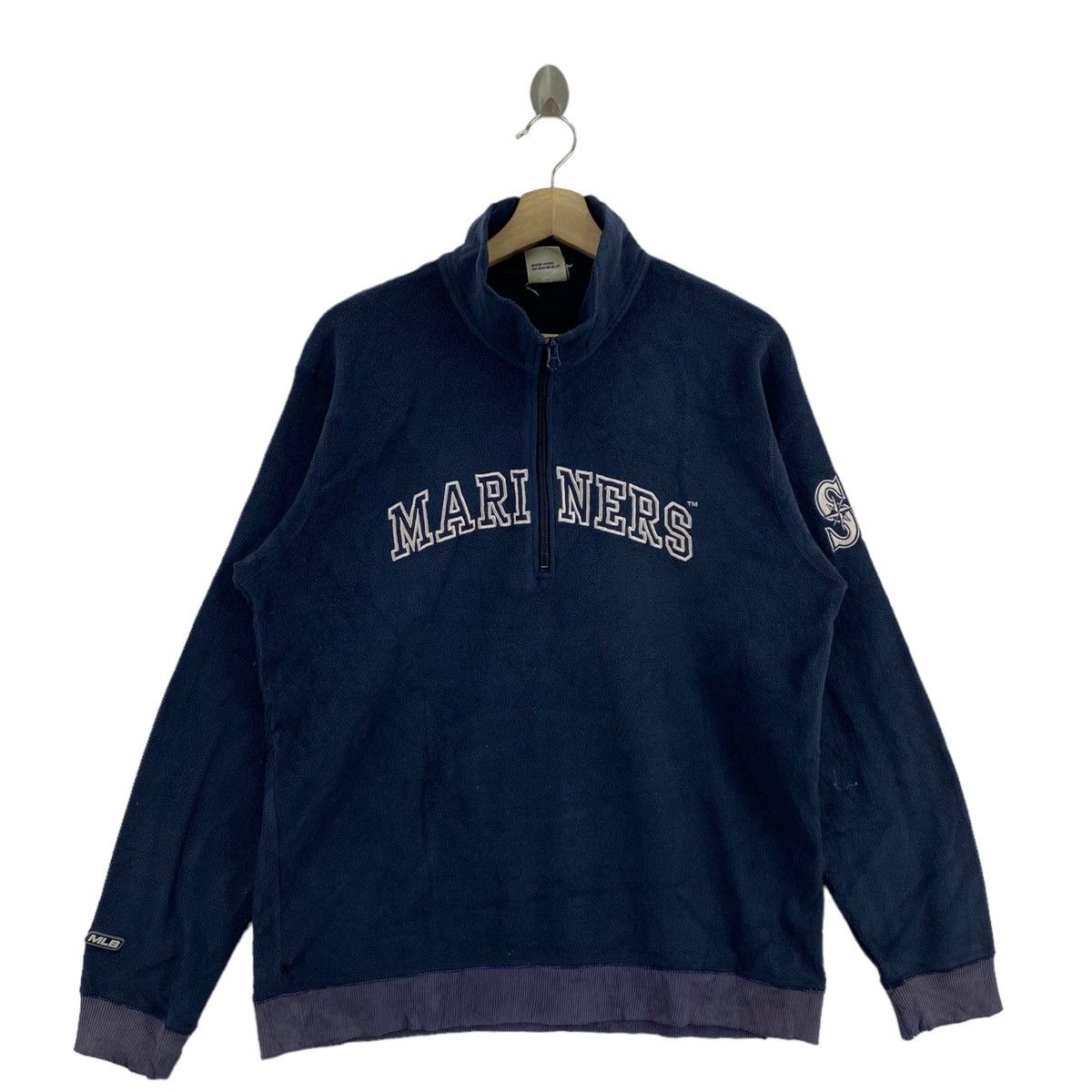image of Mariners Embroidered Mlb Half Zipper Retro Sherpa Light in Navy, Men's (Size Large)