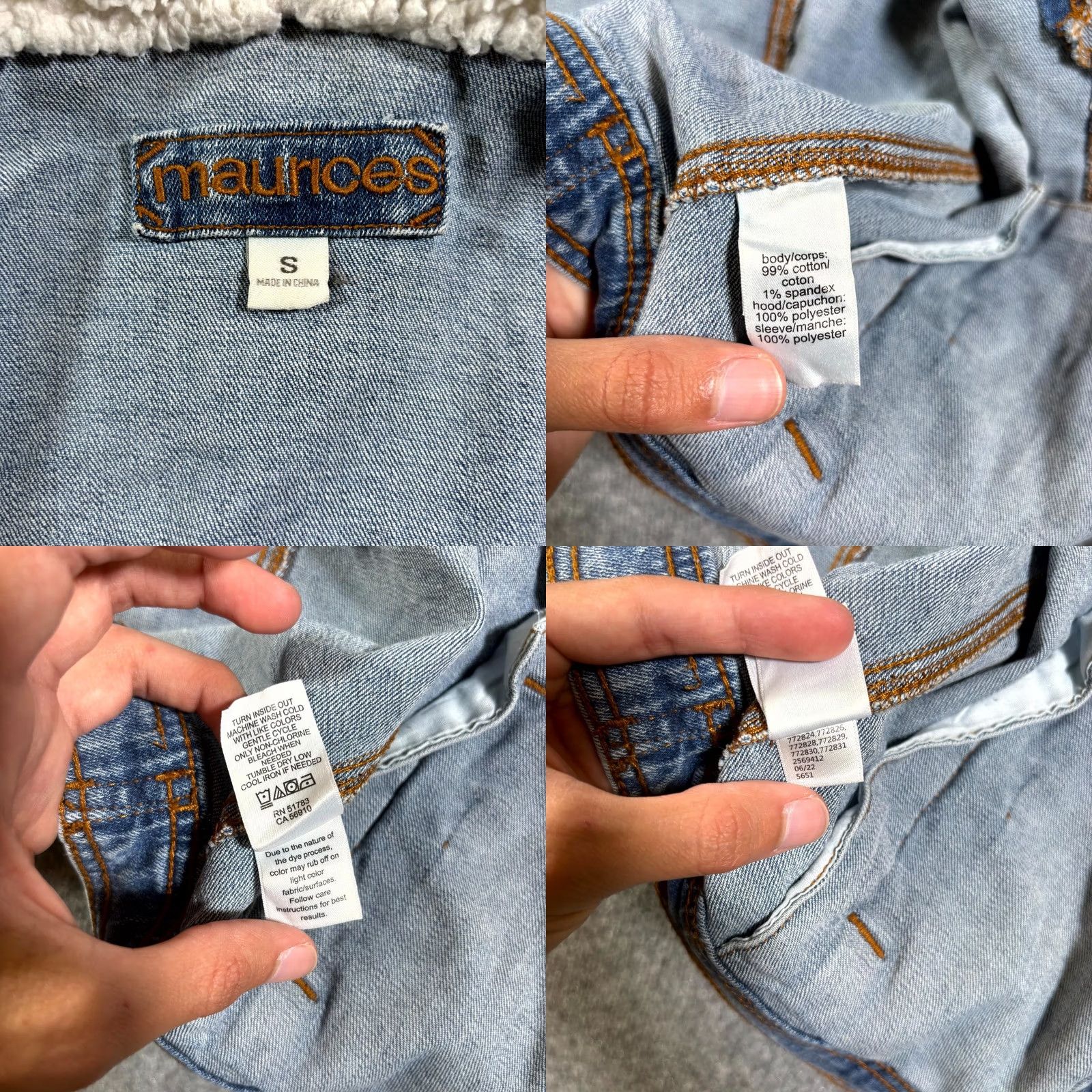 Vintage Maurices Jacket Womens Small Blue Denim Cotton Sherpa Hooded Full Zip Winter Size S / US 4 / IT 40 - 9 Thumbnail