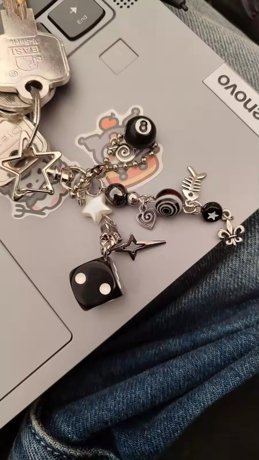 Jewelry Handmade cluttered black dice mixed keychain Size ONE SIZE - 3 Thumbnail