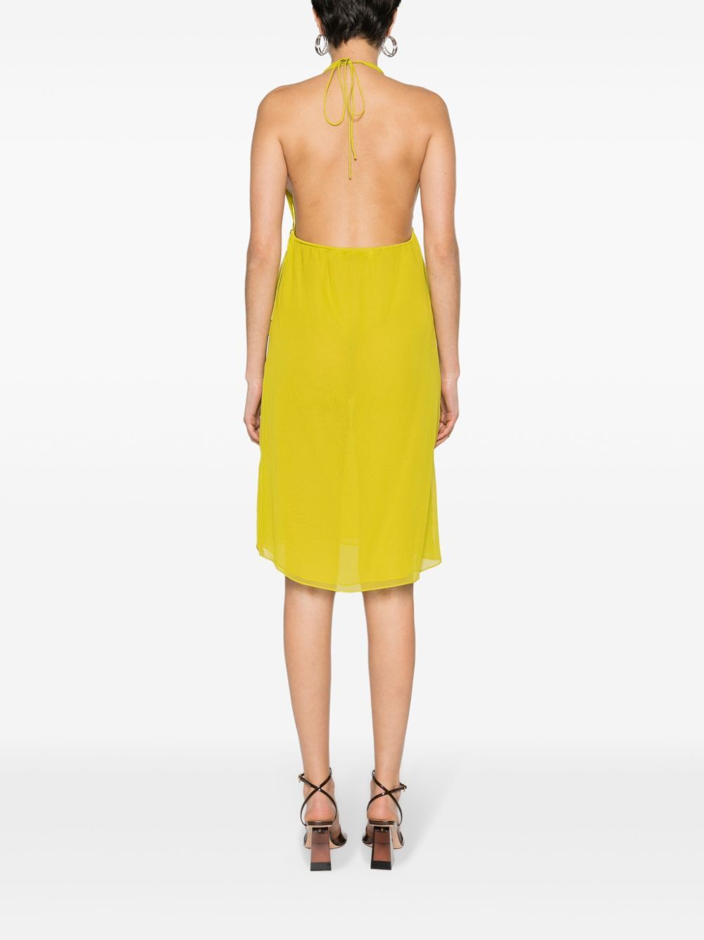 o1mle1224 Limeade Silk Spring Halter Dress in Lime Green