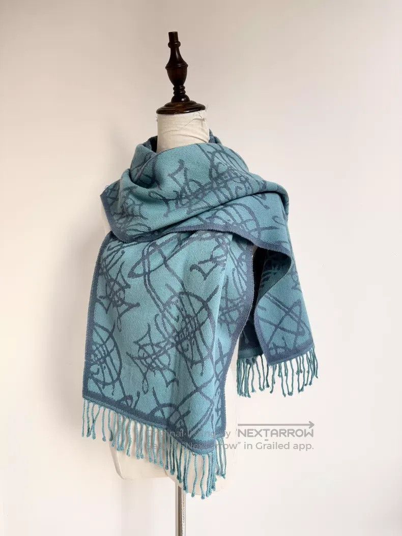 Vivienne Westwood Vivienne Westwood Blue Two-Tone Embroidered Saturn Scarf Size ONE SIZE - 3 Thumbnail