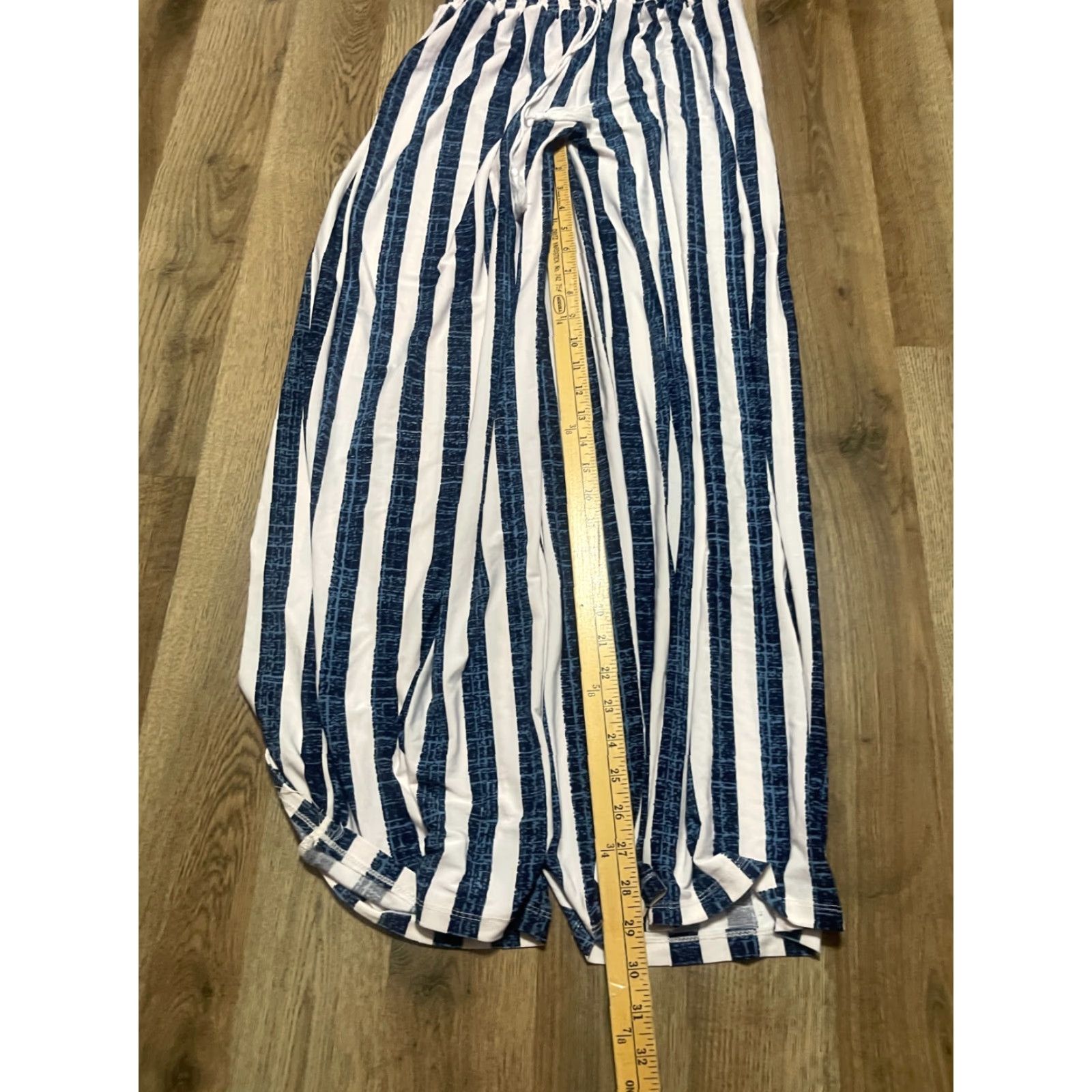 Vintage West Loop Pants Woman L Blue White Striped Wide Leg Drawstring Pants Size 36" / US 14 / IT 50 - 6 Thumbnail