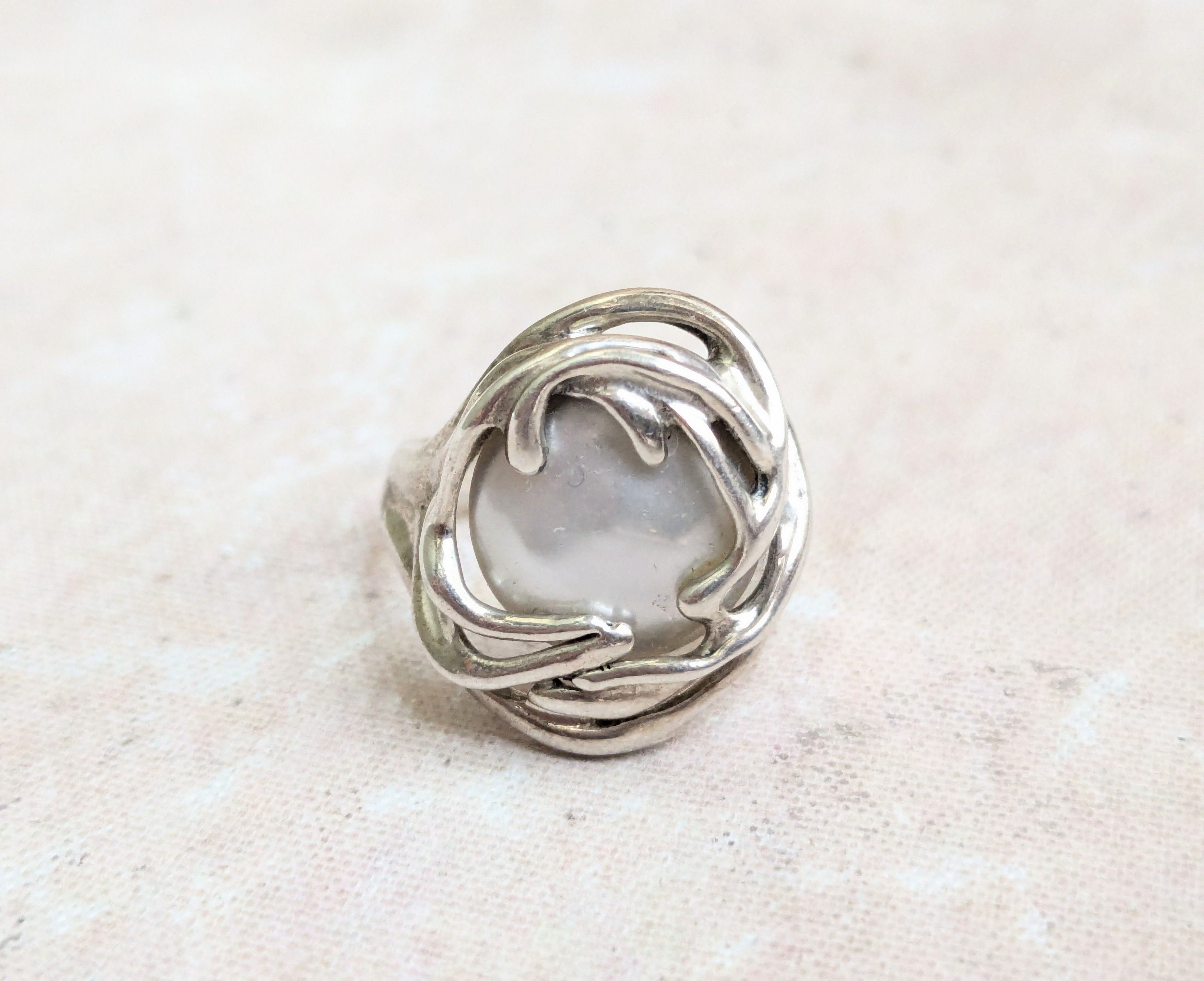 Sterling Silver Vintage Sterling Silver Ring Hagit Gorali Pearl 8 Size ONE SIZE - 3 Thumbnail