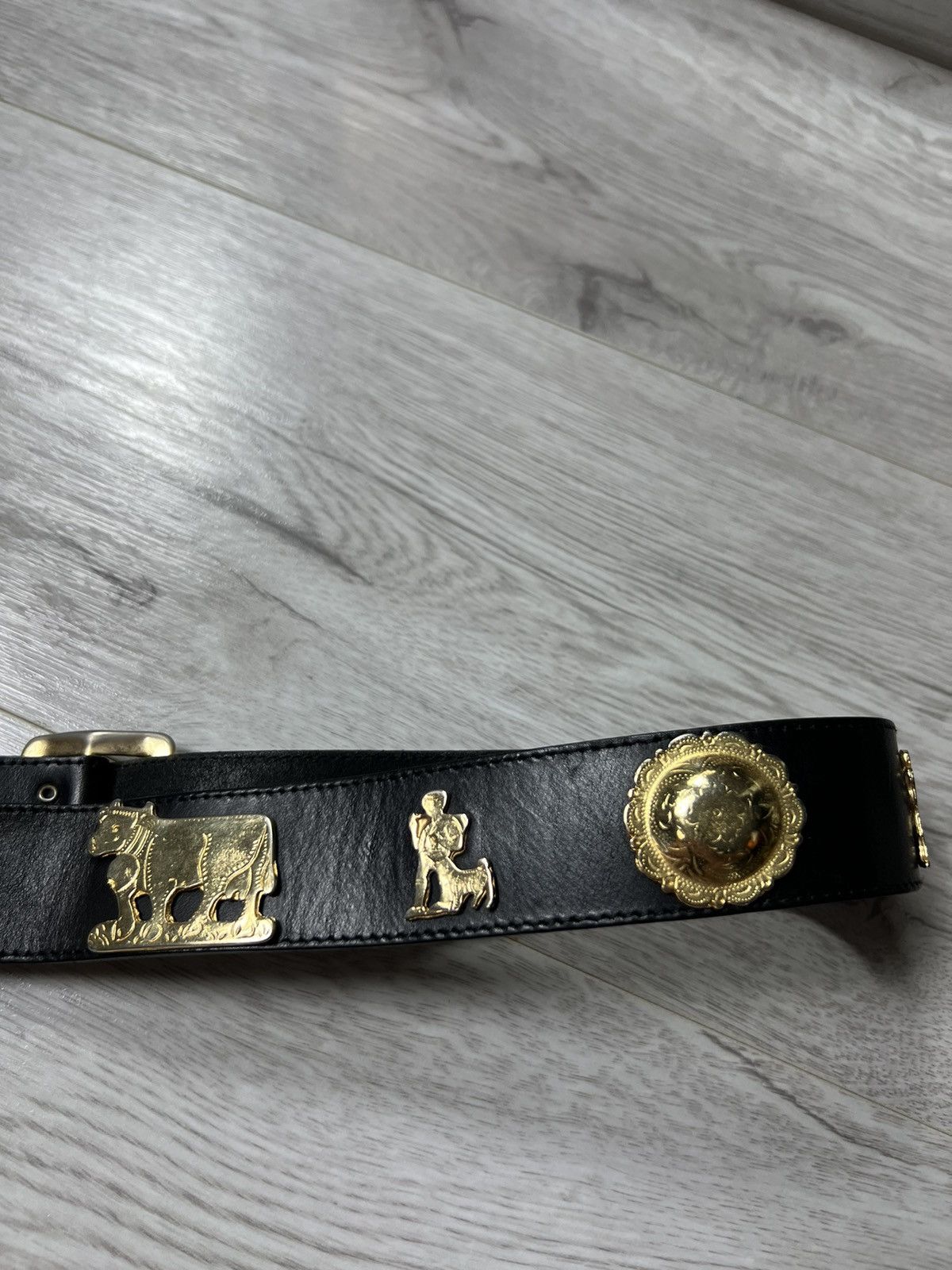 Etro Vintage Etro Cows Ethnic Black Leather Belt Monogram Size ONE SIZE - 9 Thumbnail