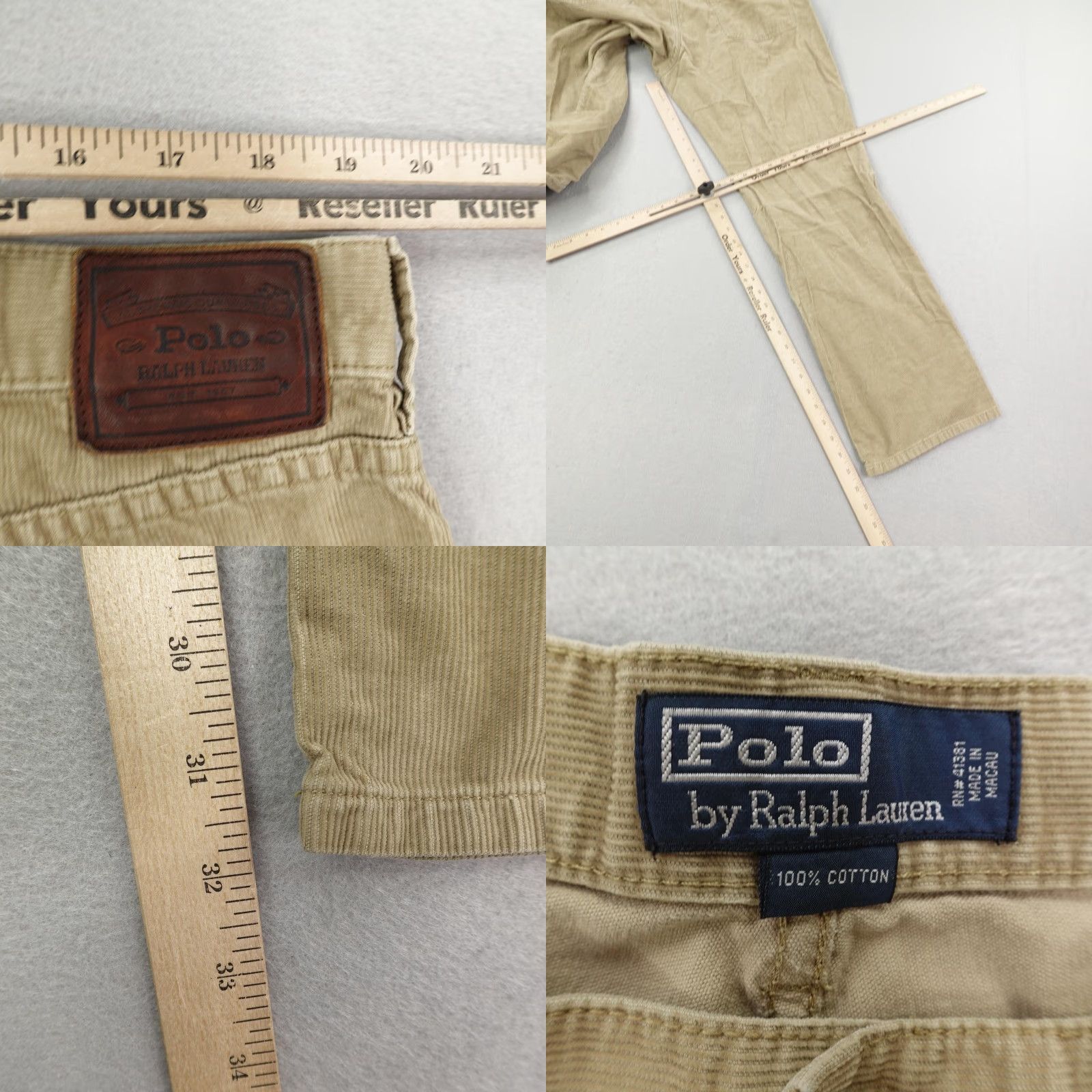 Polo Ralph Lauren VINTAGE Polo Ralph Lauren Pants Men 40x32 Corduroy Tan Straight Leg Chino Slacks Regular Inseam 32 Penned Logo Accents Mens Size US L / EU 52-54 / 3 - 8 Thumbnail