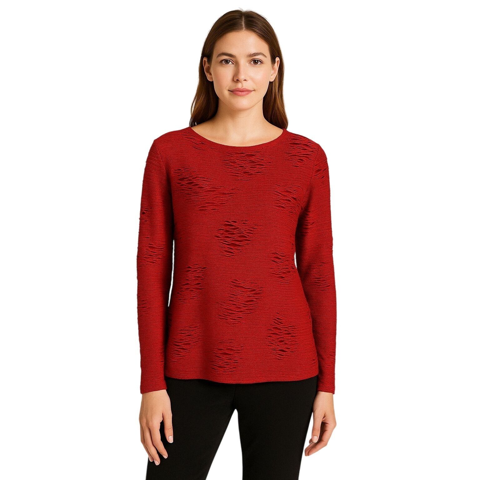 Chicos Chicos Red Textured Long Sleeve Distressed Art To Wear Long Size L / US 10 / IT 46 - 2 Thumbnail