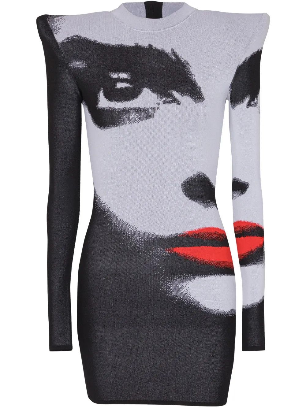 Balmain o1s1wg110526 Face-Motif Mini Dress in White/Black Size S / US 4 / IT 40 - 4 Thumbnail