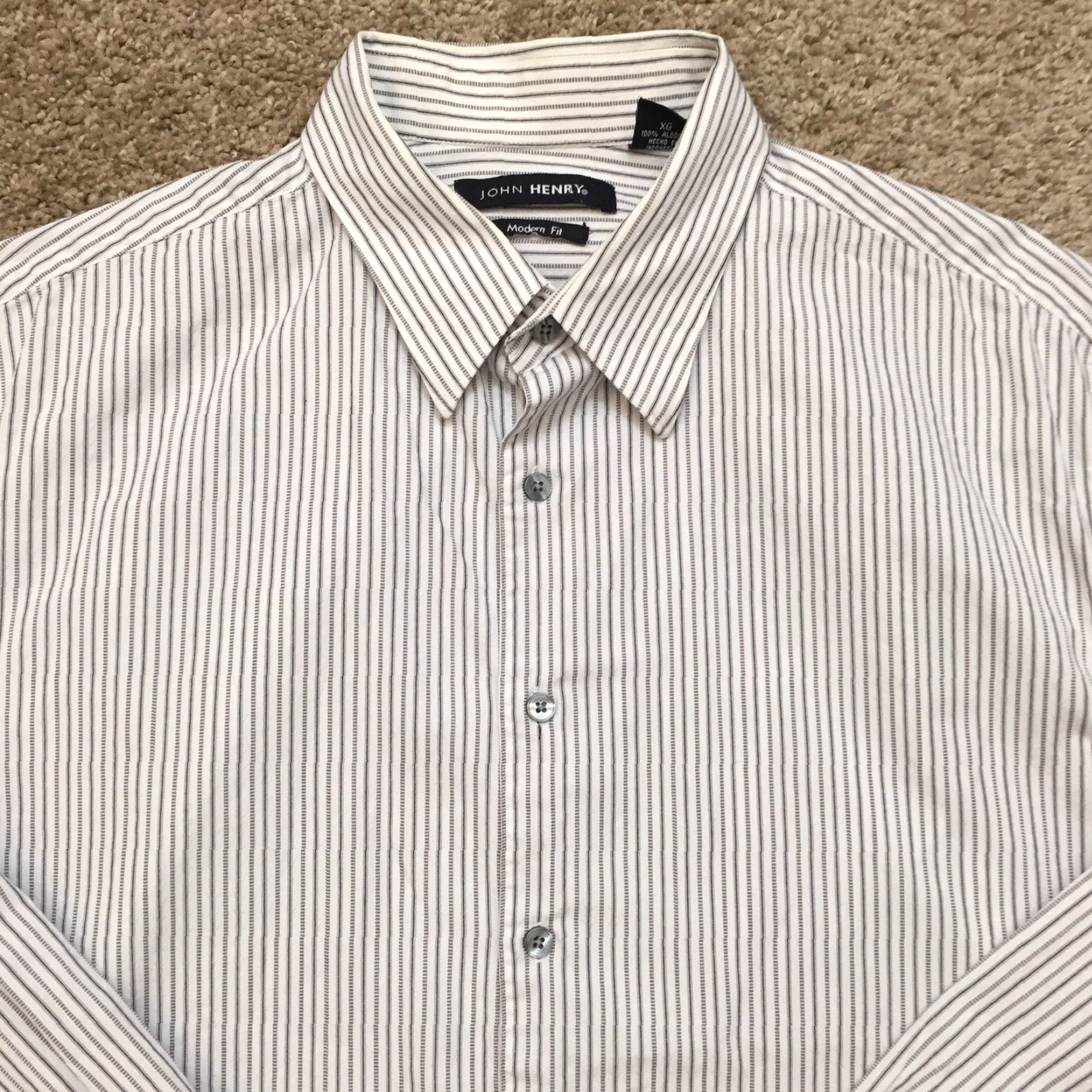 Vintage John Henry Shirt Mens XL White Silver Striped Long Sleeve Button Up Size US XL / EU 56 / 4 - 3 Thumbnail