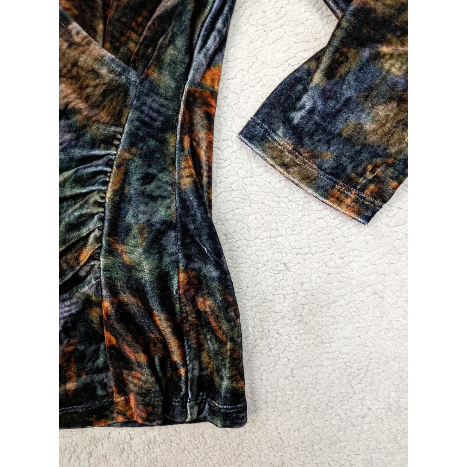 Soft Surroundings Soft Surroundings Womens S Orange Velvet Alyssa Mock Wrap Top V Neck Blouse Tunic Floral 3/4 Sleeve Size S Mens Womens Girls Boys Size S / US 4 / IT 40 - 2 Thumbnail