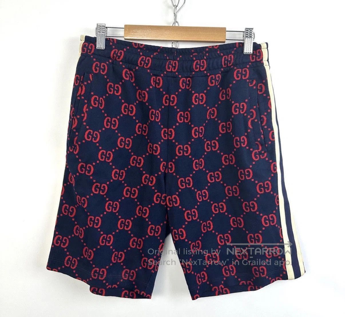 Gucci Blue Patterned Shorts with Side Stripes Size 32. Size US 32 / EU 48 - 1 Thumbnail
