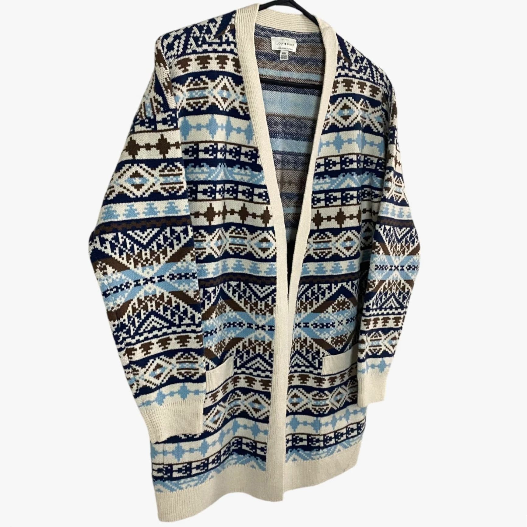 Lucky Brand Lucky Brand Aztec Sweater Cardigan Women's M Multicolor Knit Open Pockets Geometric Bohemian Classic Tribal Long-Sleeve Size M / US 6-8 / IT 42-44 - 3 Thumbnail