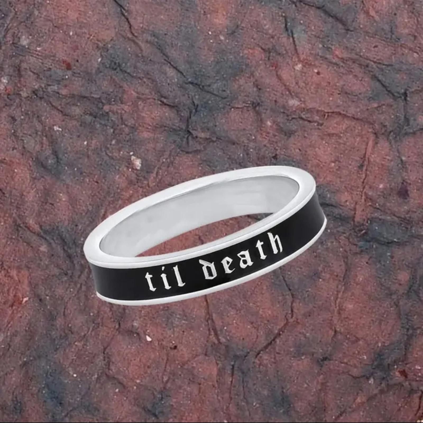 Designer TIL DEATH Silver and Black Bridal Band Size 7 Size ONE SIZE - 3 Thumbnail