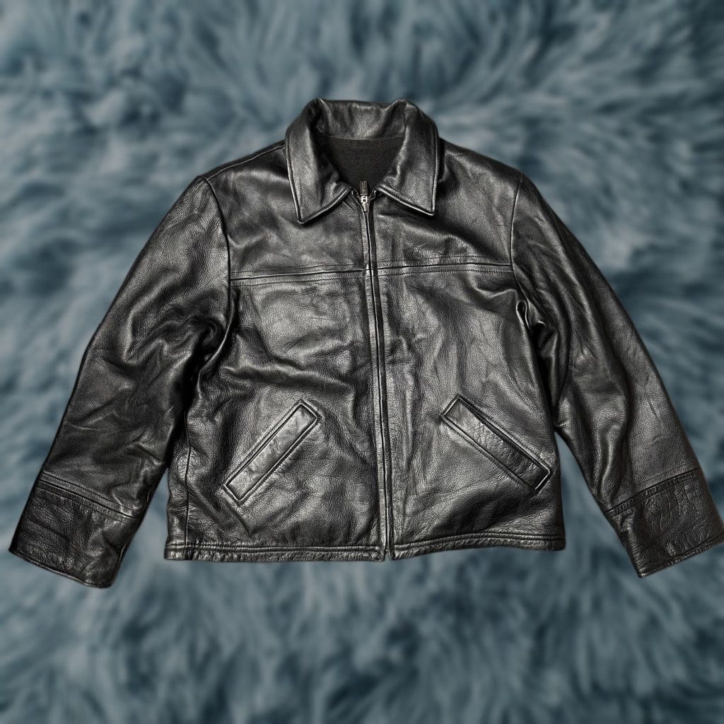 Kenneth Cole Kenneth Cole REACTION Reversible Leather Jacket Mens Large Black Gray Full Zip Jacket Mens L Black Gray Leather Reversible Coat Biker Men Size US L / EU 52-54 / 3 - 1 Thumbnail