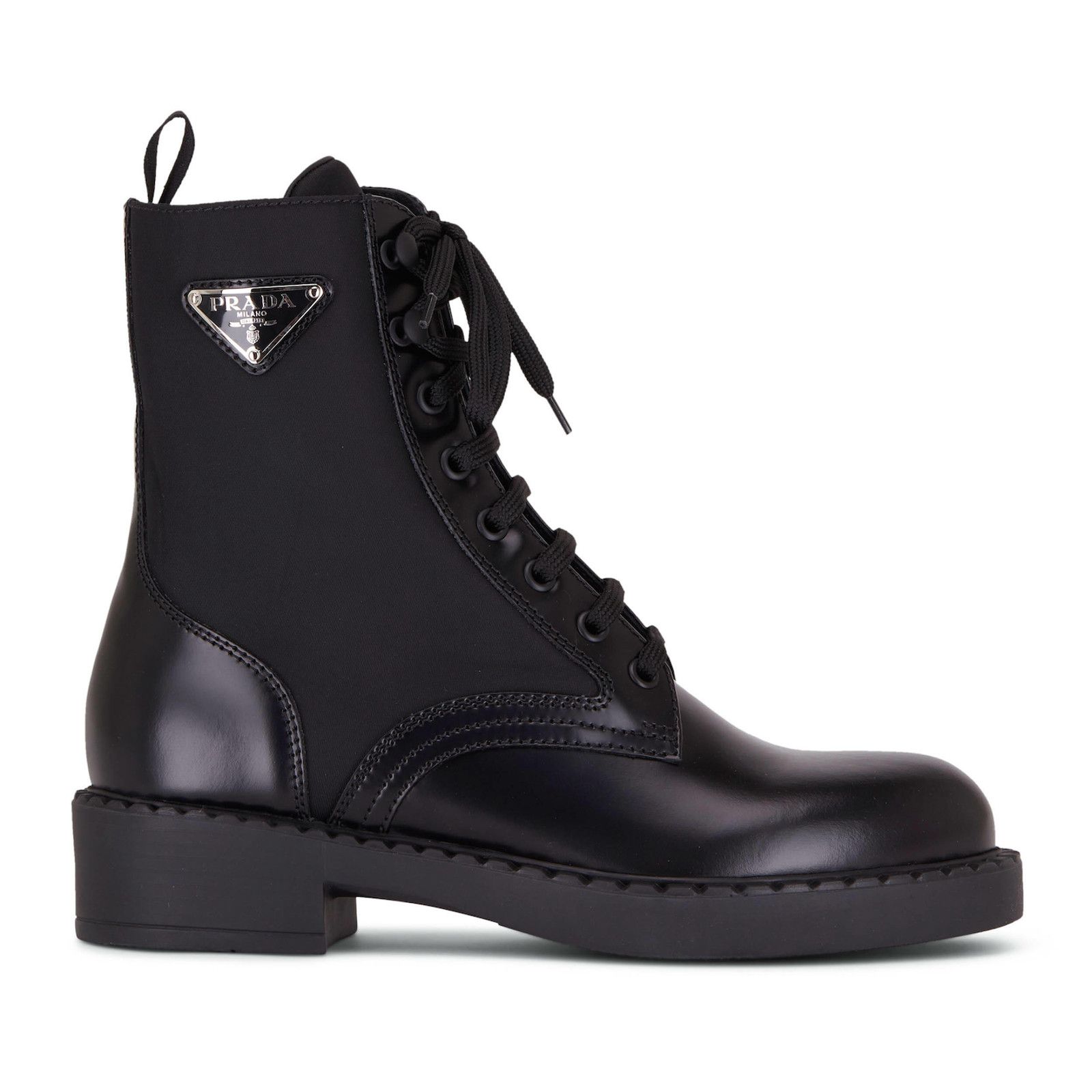 Prada Prada Black Brushed Leather Lace Up Combat Ankle Boot 36.5 Size US 6.5 / IT 36.5 - 1 Thumbnail