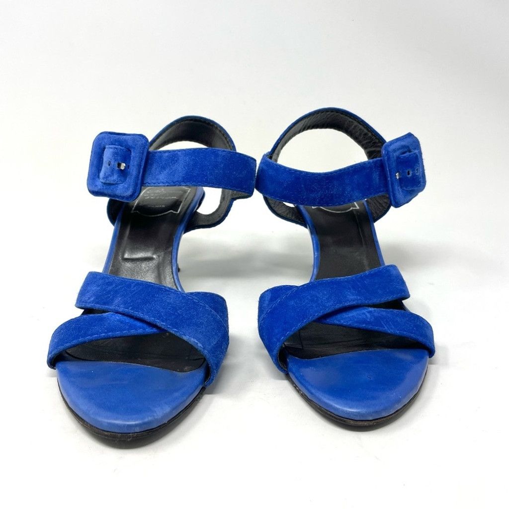 Roger Vivier Roger Vivier Blue Suede Criss Cross Kitten Heel Sandals 37.5 Size US 7.5 / IT 37.5 - 3 Thumbnail