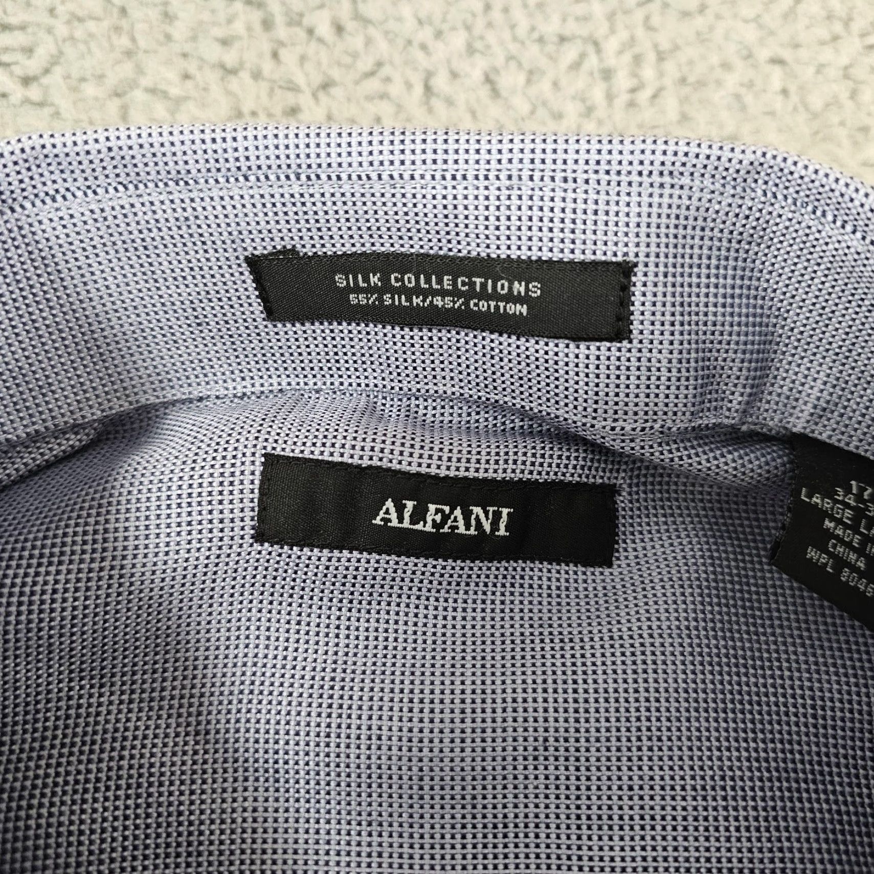 Alfani Alfani Dress Shirt Mens L 17 34/35 Blue Check Silk Cotton Long Sleeve Barrel Cuff Neck 17-34/35 Shirt Mens Regular Size 42R - 3 Thumbnail