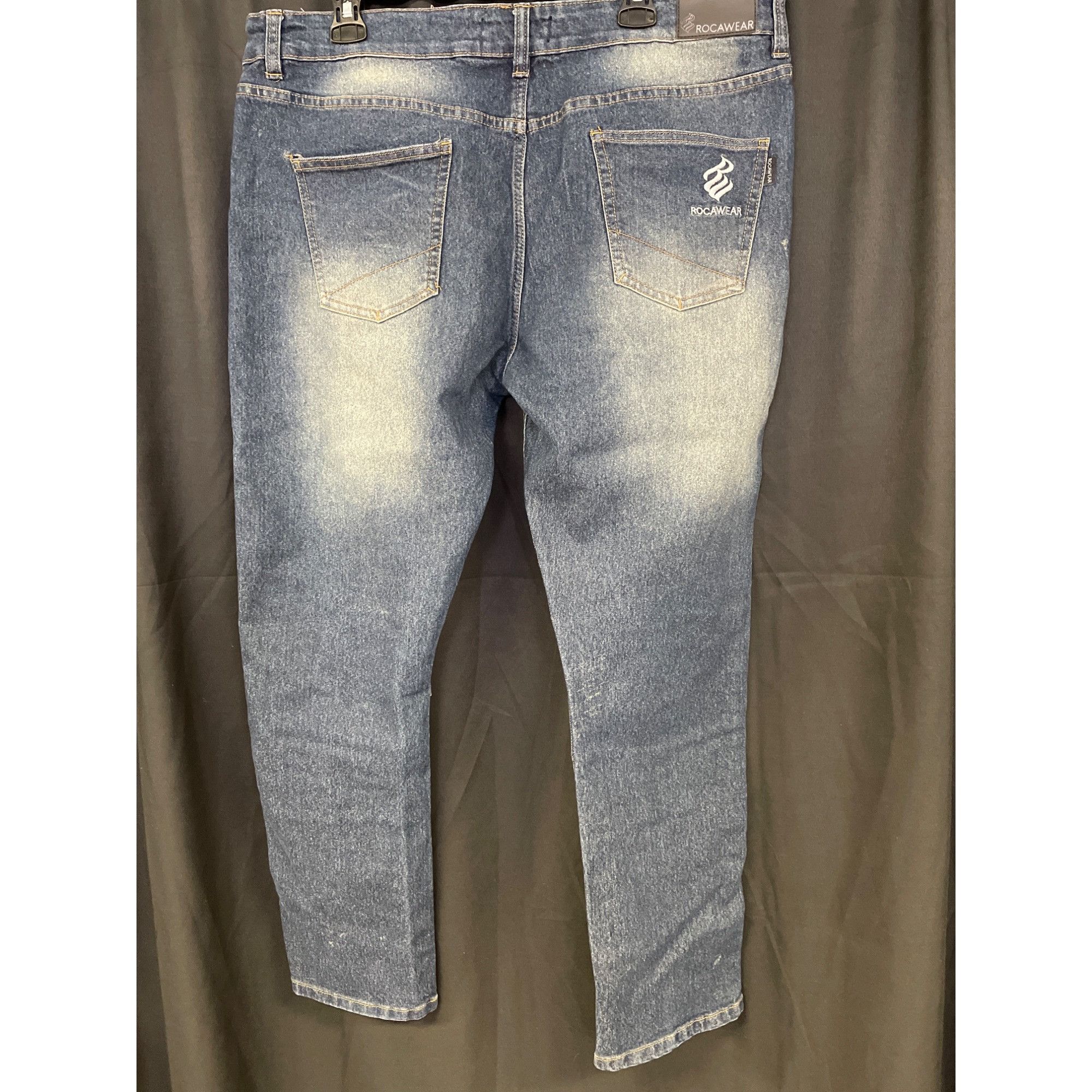 Rocawear Rocawear SKU 496 Mens Blue Distressed Moto Jeans Size 40X30L Size US 37 - 2 Thumbnail