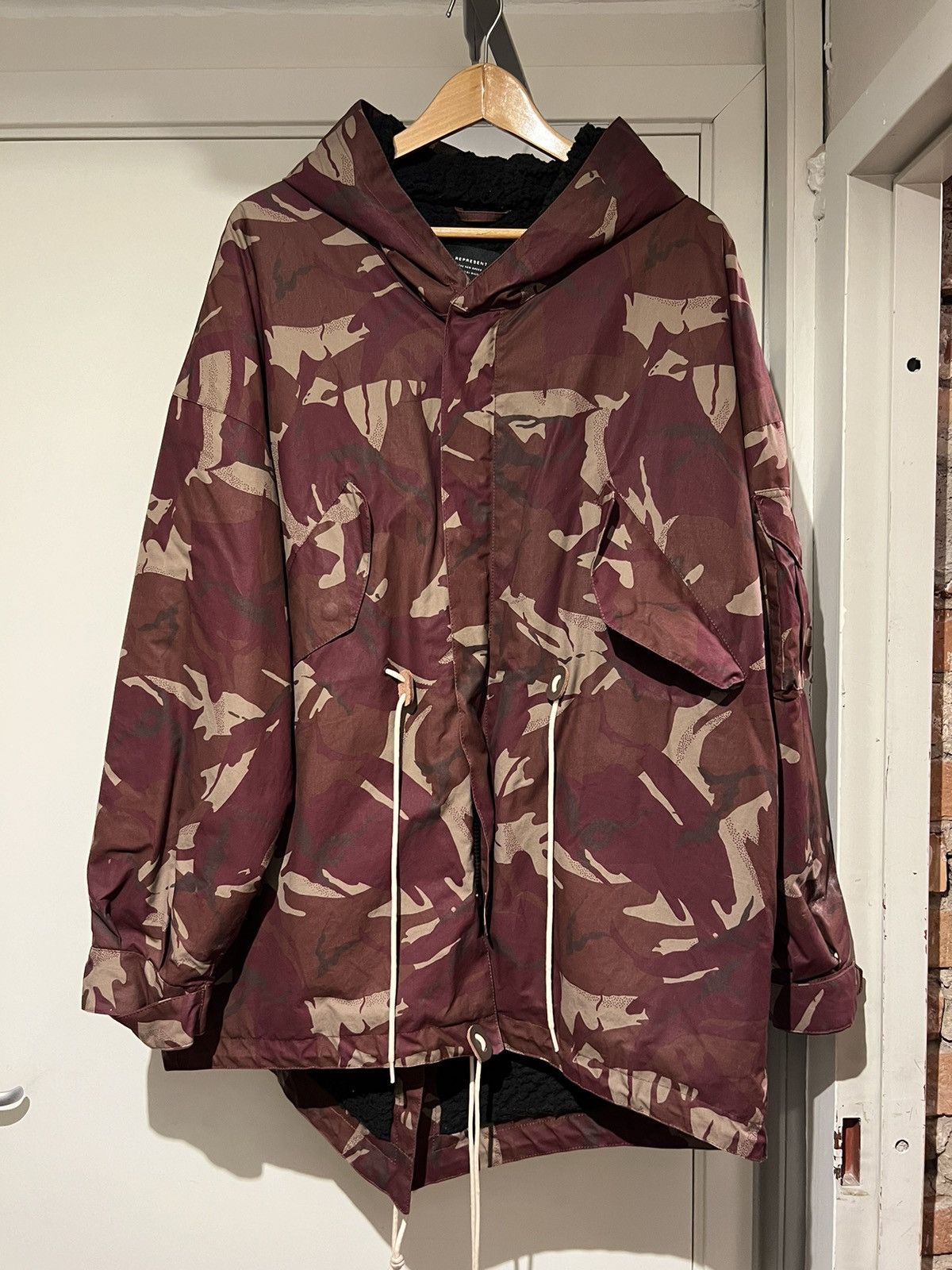 image of Represent Clo Represent Military Camo Parka in Red, Men's (Size XL)