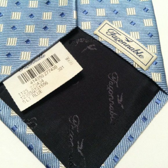 Faconnable FACONNABLE MEN'S NEW BLUE SILK TIE WIDTH: 3 3/4" Size ONE SIZE - 4 Thumbnail