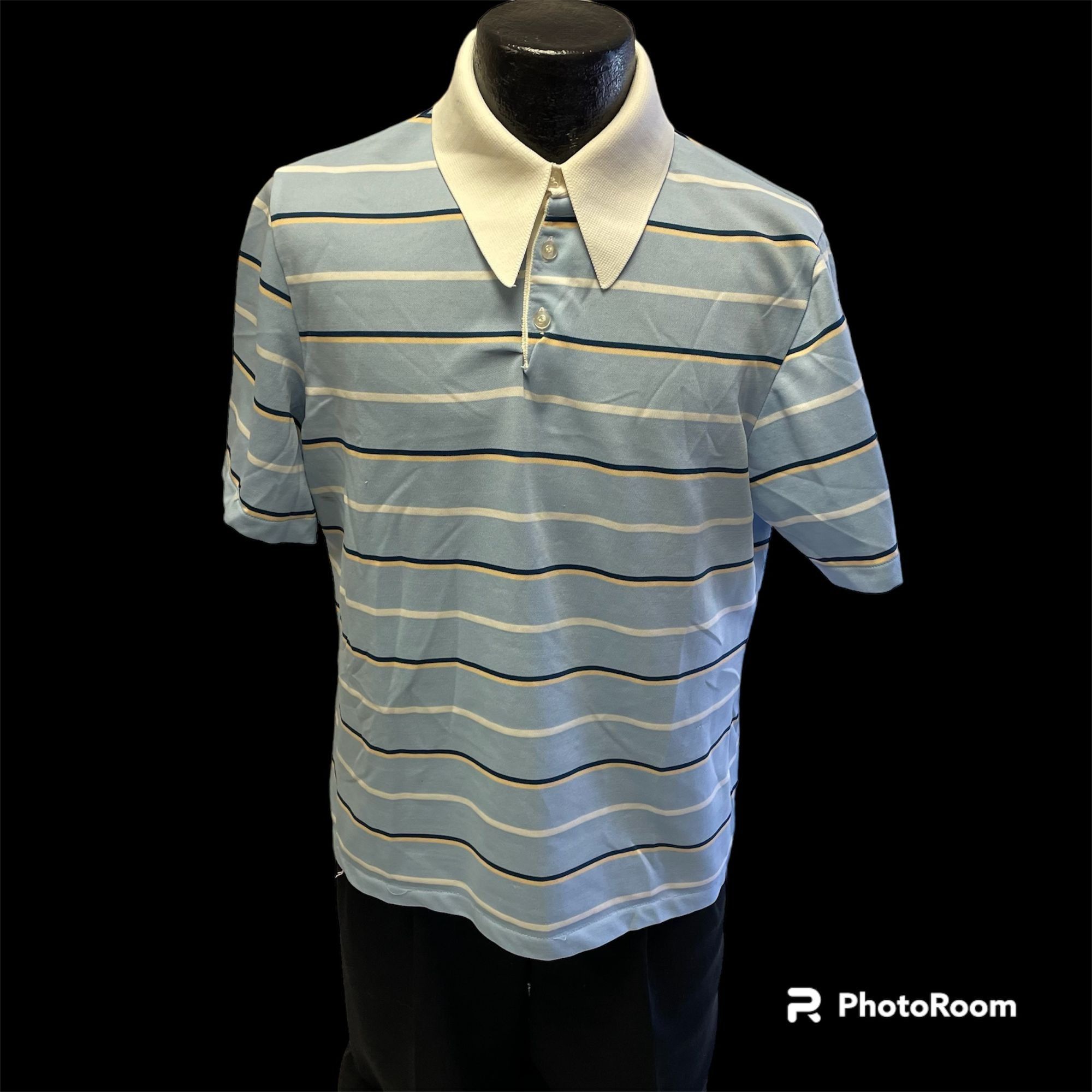 image of Unkwn 70’S Matchables Textured Blue White Stripe Disco Polo Golf, Men's (Size XL)