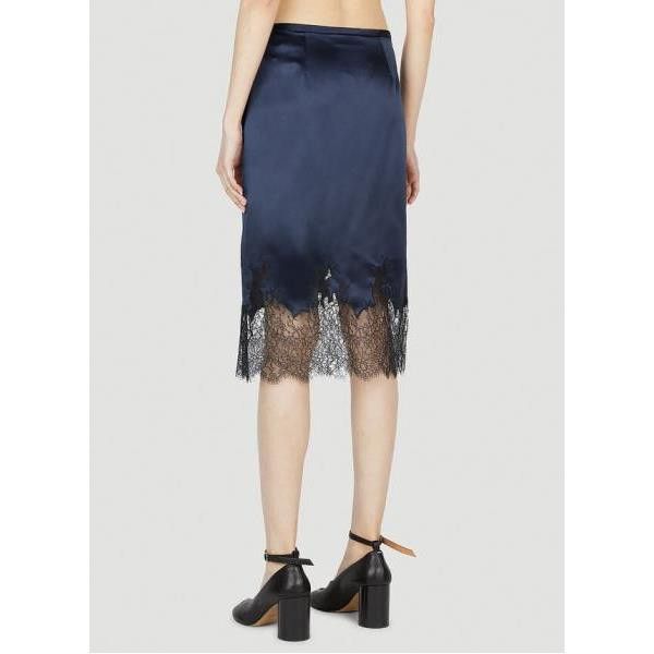 Saint Laurent Paris o1s1wg110924 Midi Skirt In Crepe Satin And Lace in Navy Blue Size 30" / US 8 / IT 44 - 5 Thumbnail