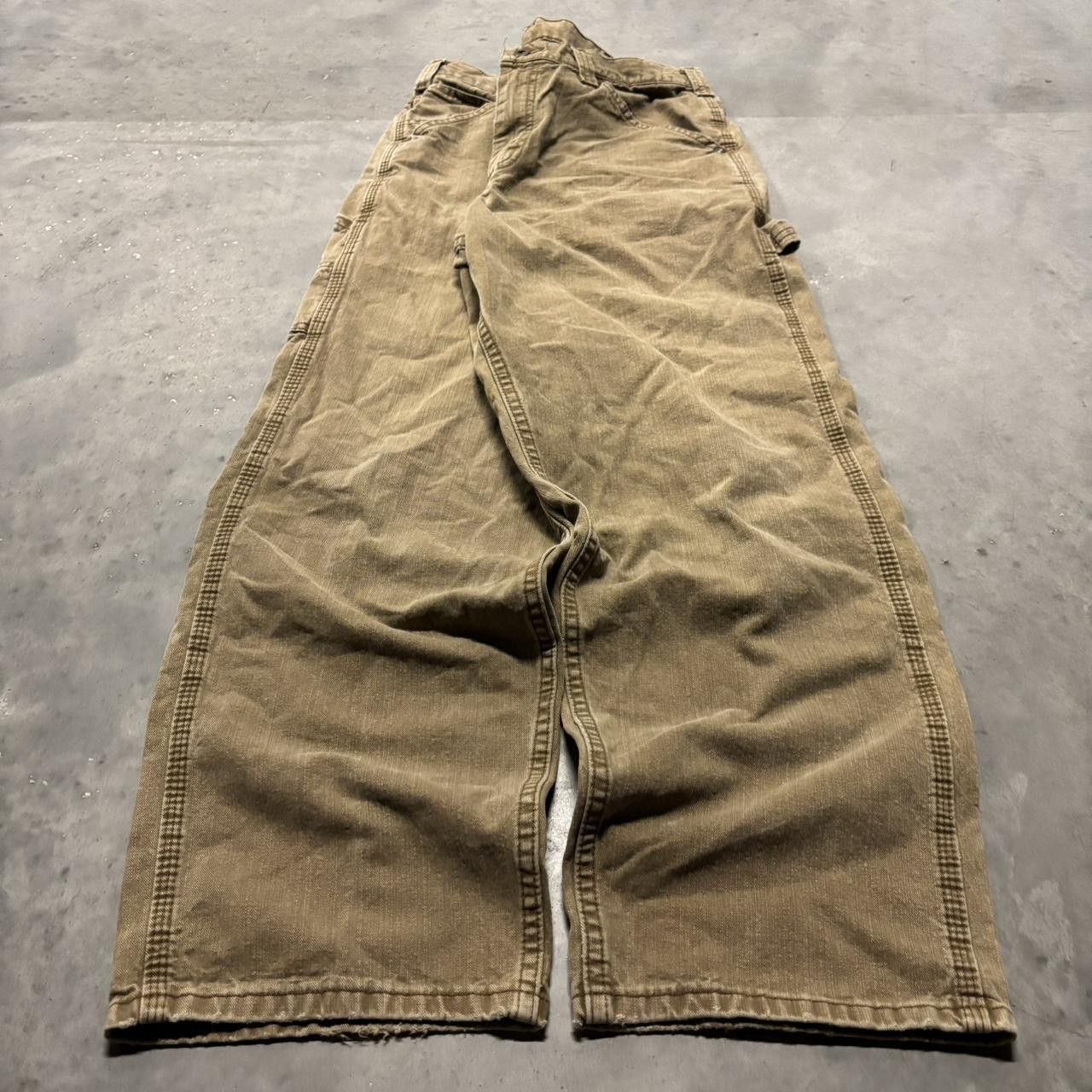 Japanese Brand × Vintage Crazy Vintage Y2K/2000s Baggy Khaki Tan Skater Workwear Carpenter Pants! Size US 32 / EU 48 - 3 Thumbnail