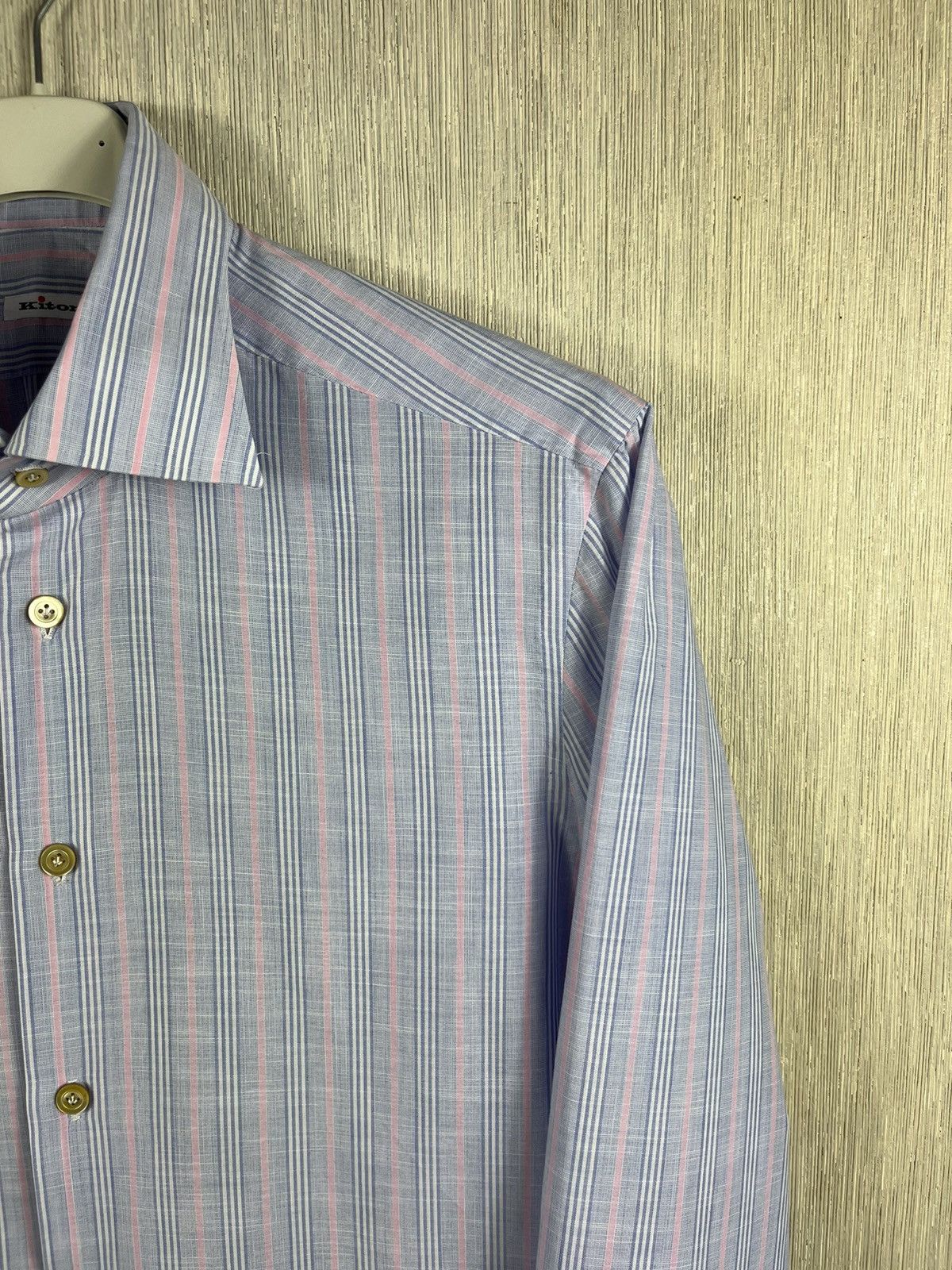 Kiton Kiton linen shirt striped pink baby blue vintage old money Size US L / EU 52-54 / 3 - 3 Thumbnail