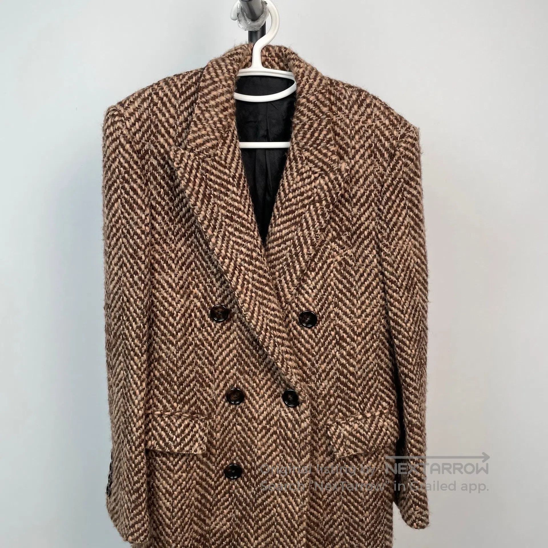Celine CELINE Herringbone Brown Double Breasted Coat| Size XS / US 0-2 / IT 36-38 - 3 Thumbnail