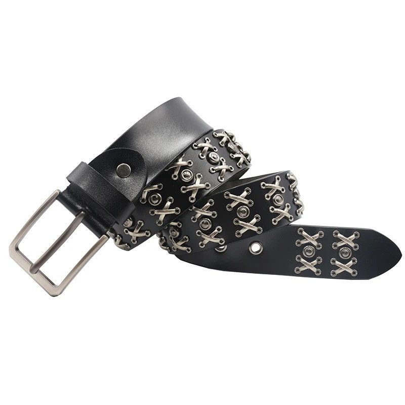 Leather X Rivet Split Leather Belt Size ONE SIZE - 1 Thumbnail