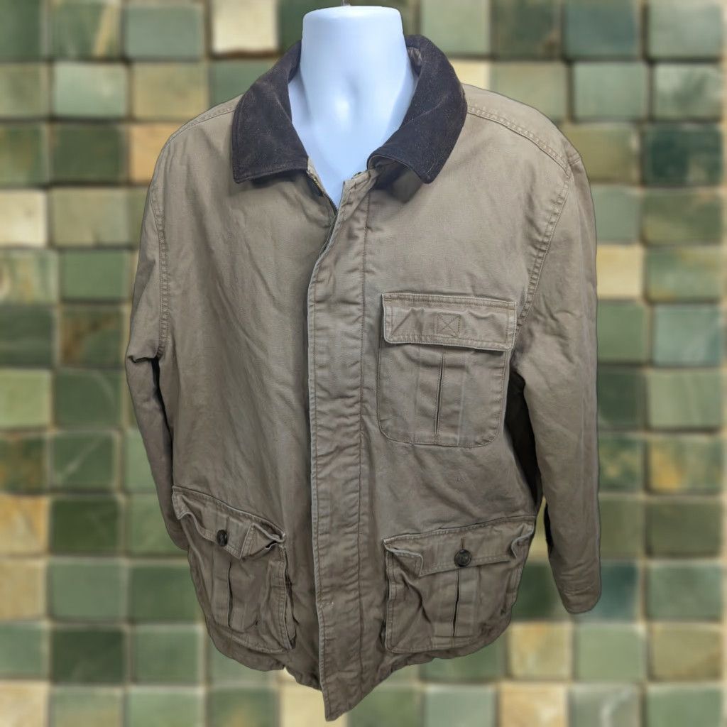 Vintage VINTAGE St Johns Bay Chore Jacket / Barn Coat / Lined Cotton Canvas Beige Khaki Trim Men L Size US L / EU 52-54 / 3 - 1 Thumbnail