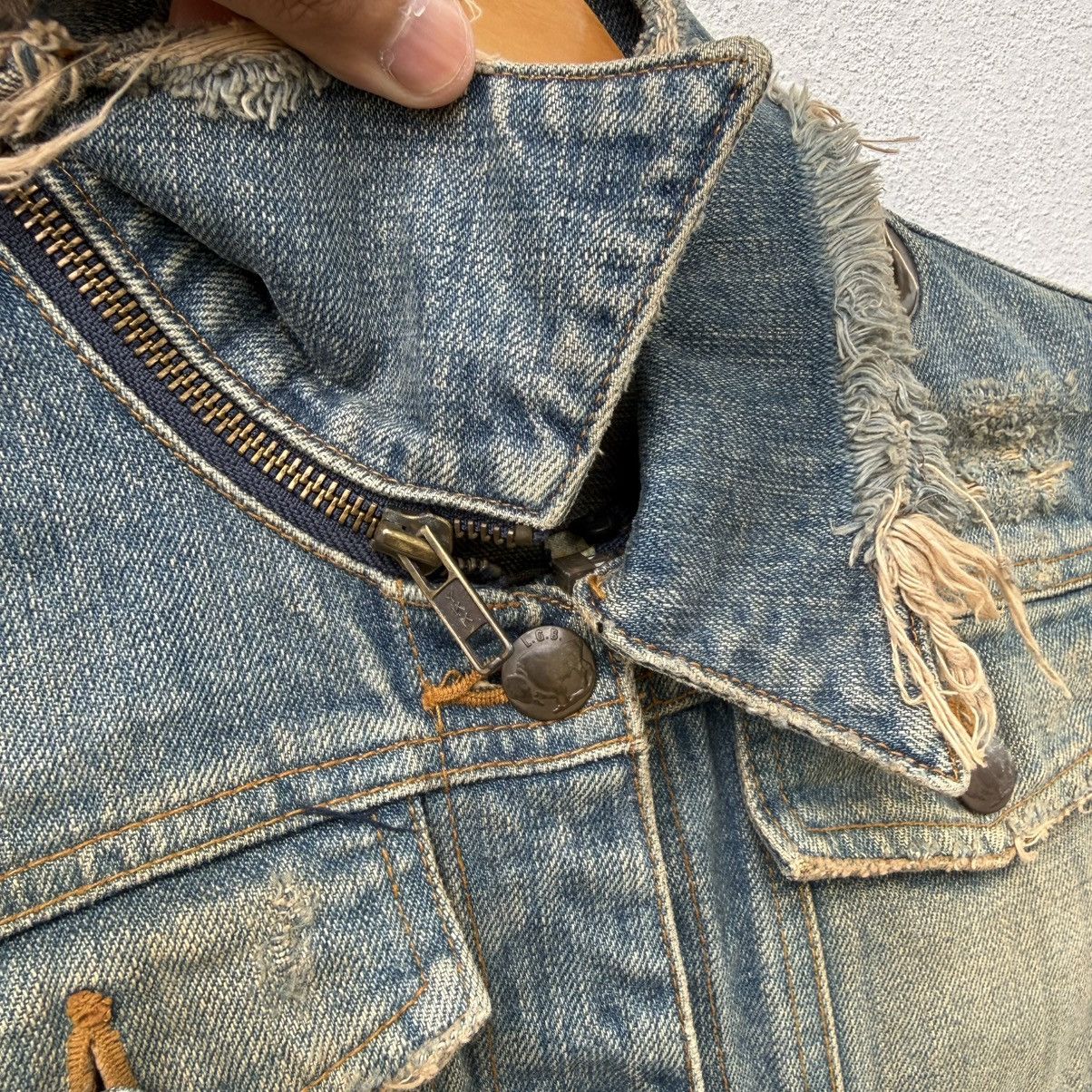 Le Grande Bleu (L.G.B.) Vintage Disteress LGB Le Grande Blue Punk Denim Jacket Size XS / US 0-2 / IT 36-38 - 10 Thumbnail