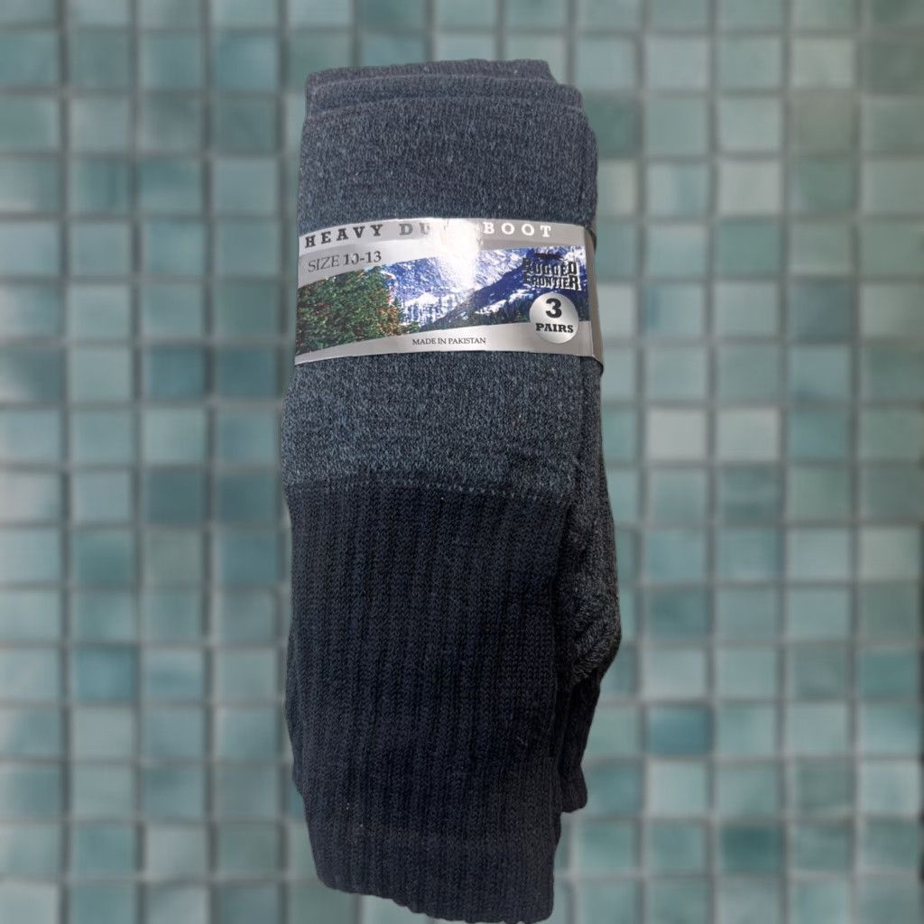 Vintage Rugged Frontier Boots Socks 3 Pairs Thermal Heavy Duty Gray/Black 10-13 Mens Boot Socks Outdoor Warm & Comfortable Size ONE SIZE - 1 Thumbnail
