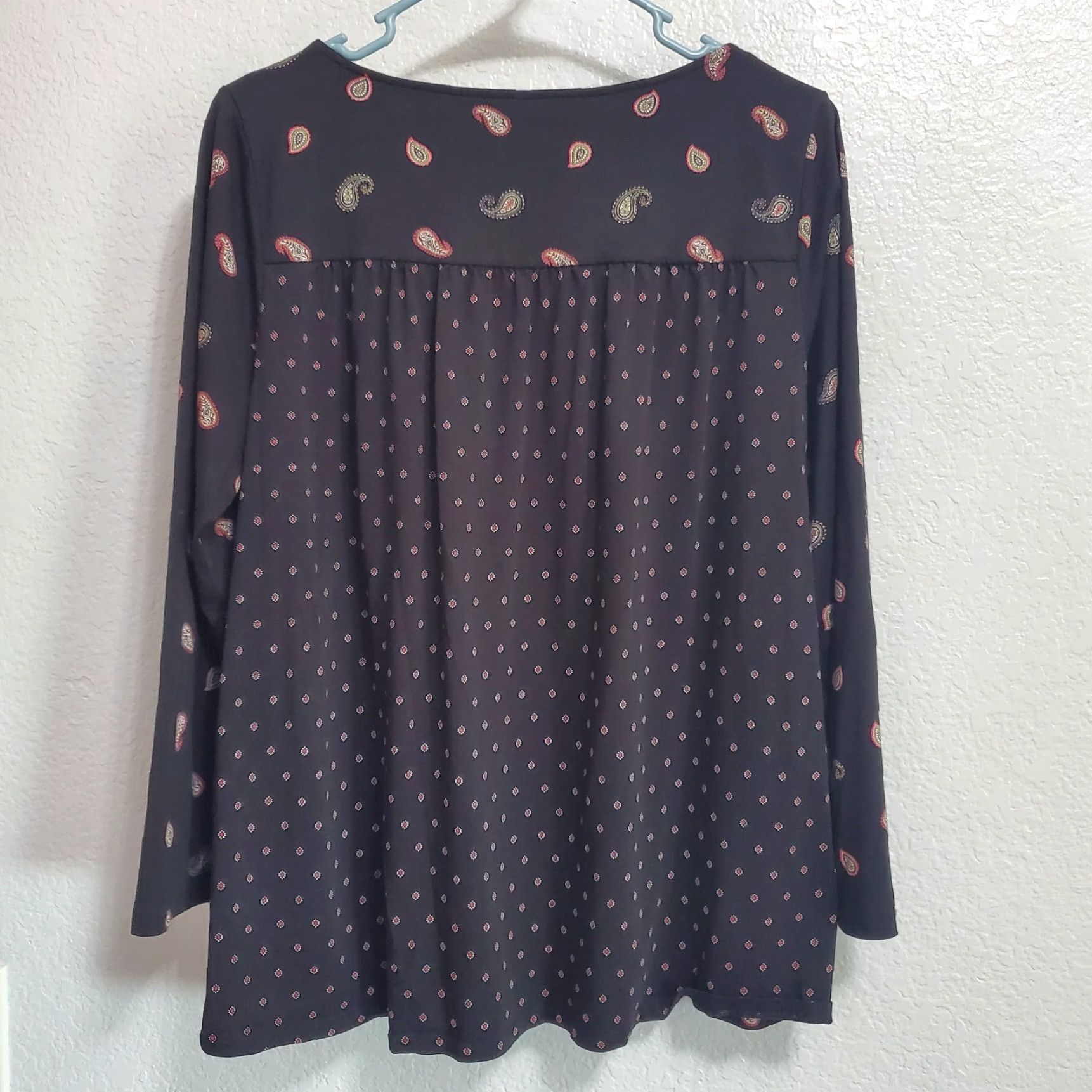 J. Jill J Jill Top Women L Black Paisley Cotton Modal Blend Long Sleeve Tunic Boho Size L / US 10 / IT 46 - 2 Thumbnail