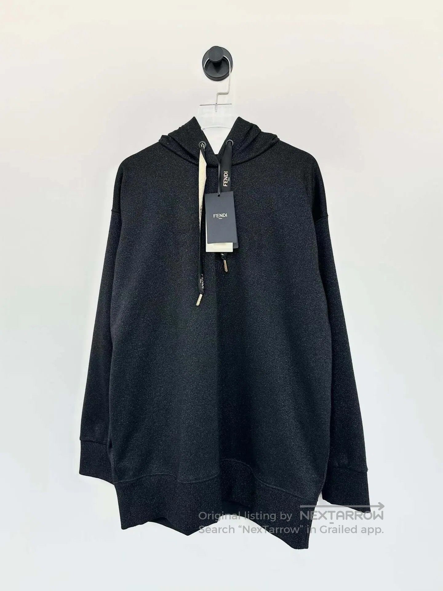 Fendi FENDI Black Hoodie with Black and Gold Ribbon Embroidery a Size US M / EU 48-50 / 2 - 1 Thumbnail