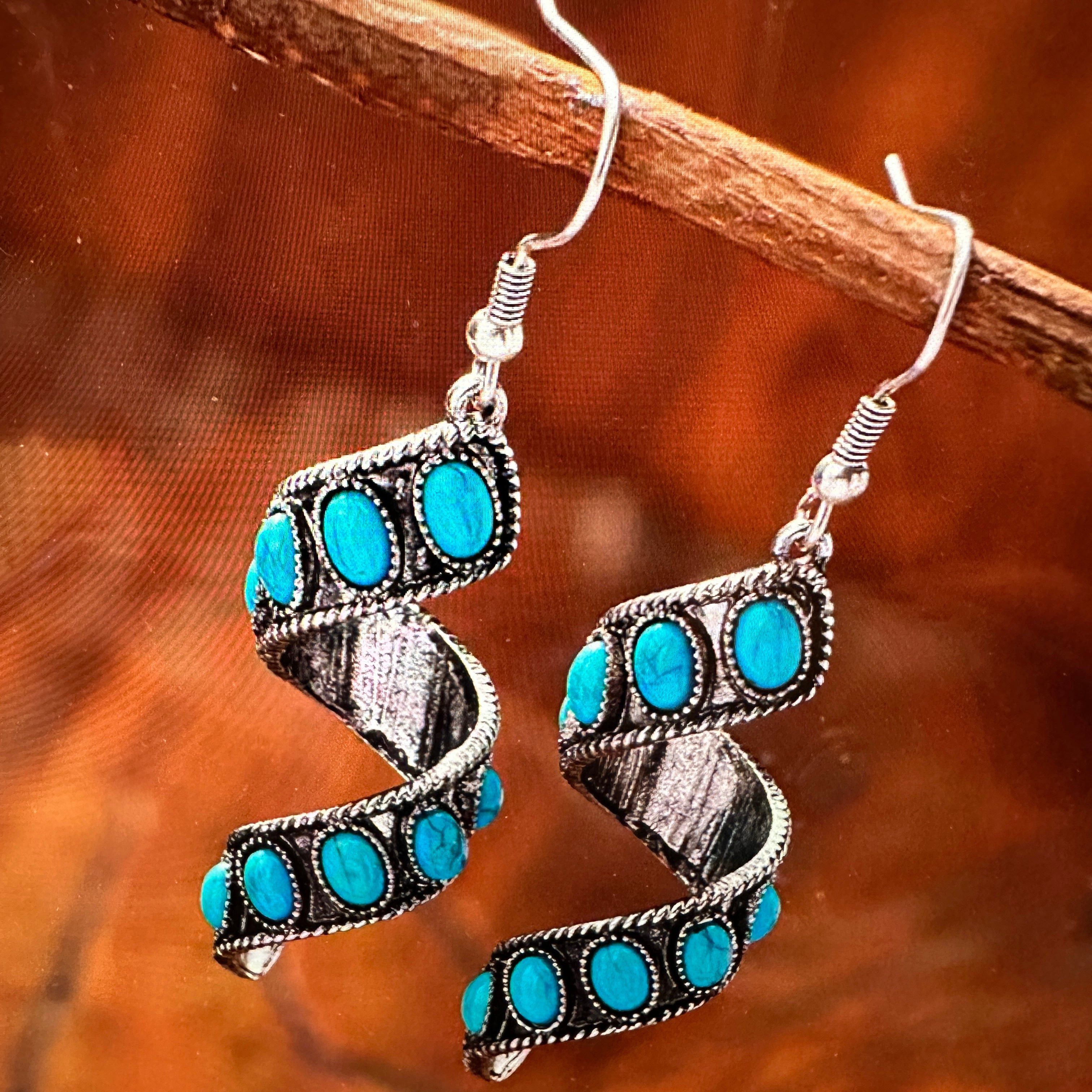 Other Boho Hippie Cowgirl Twirl Wire Drop Earrings, Turquoise Ston Size ONE SIZE - 5 Thumbnail