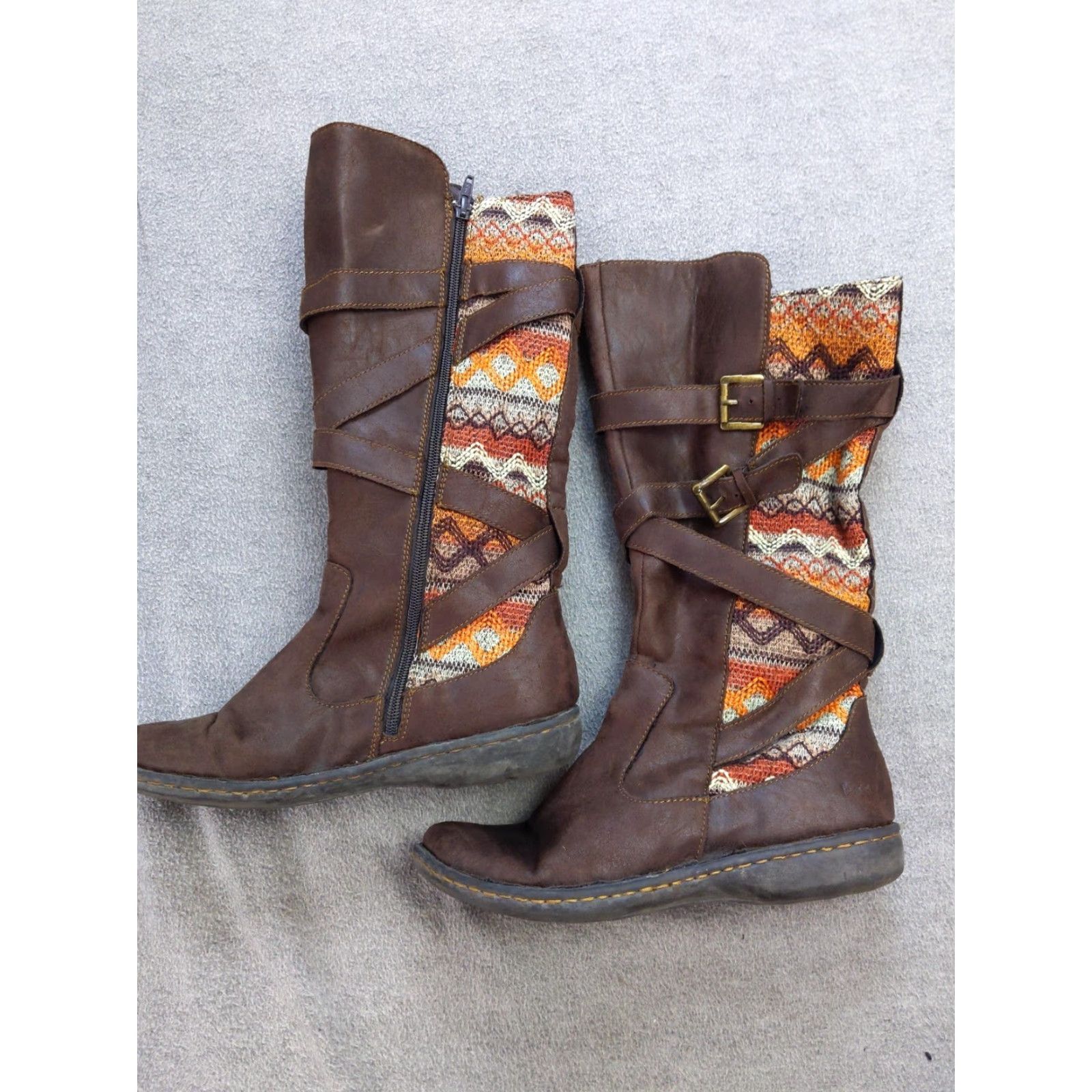 Vintage Børn Boots Women Brown Patterned Wool Knit Buckle Zip Casual Comfort 9.5 M Size US 10 / IT 40 - 2 Thumbnail