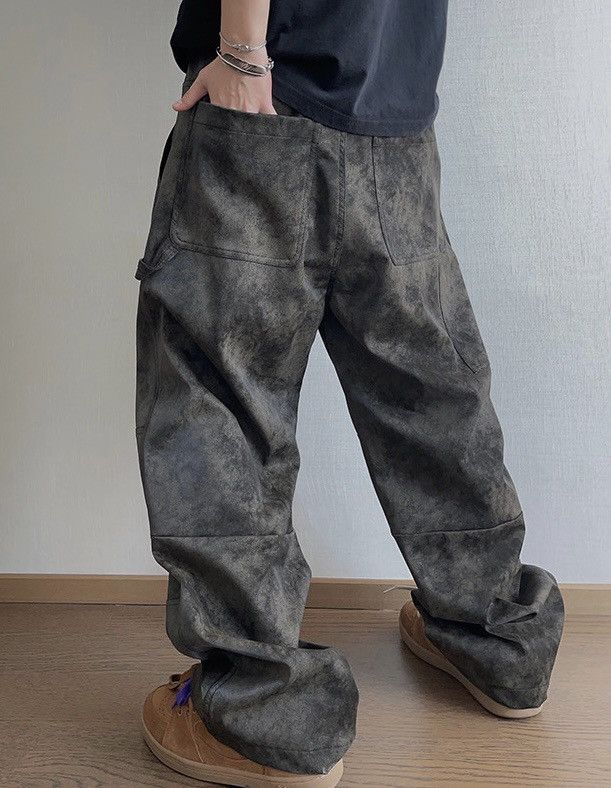 Japanese Brand × Vintage Avant garde punk cracked faux suede leather baggy pants Size US 32 / EU 48 - 4 Thumbnail