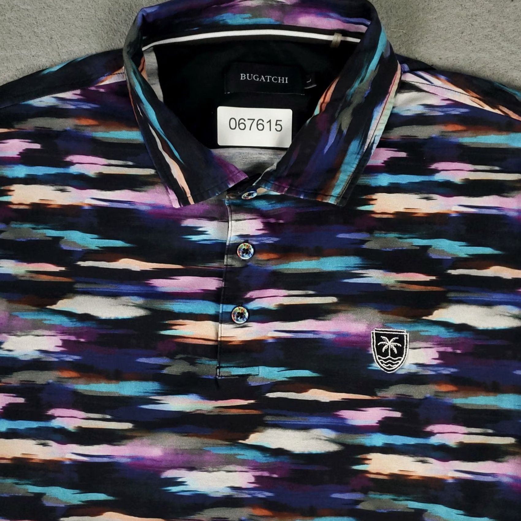 BUGATCHI BUGATCHI Polo Shirt Mens L Black Blue Golf Short Sleeve Button Collar Geometric Pattern Classic Preppy Sports Size US L / EU 52-54 / 3 - 2 Thumbnail