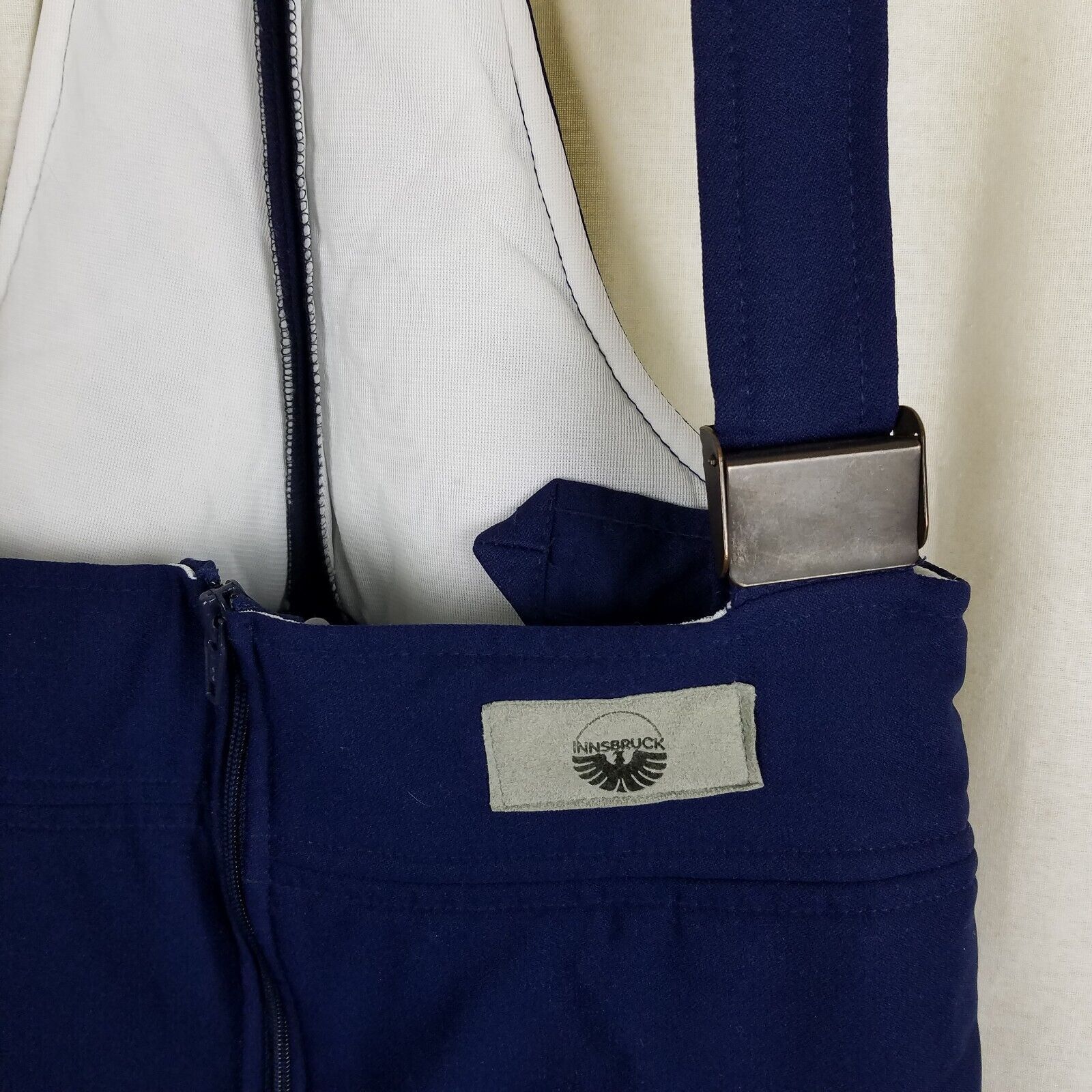 Vintage Vtg 70s Innsbruck Quilted Bib Ski Pants Salopettes 12 Navy Size 34" / US 12 / IT 48 - 3 Thumbnail