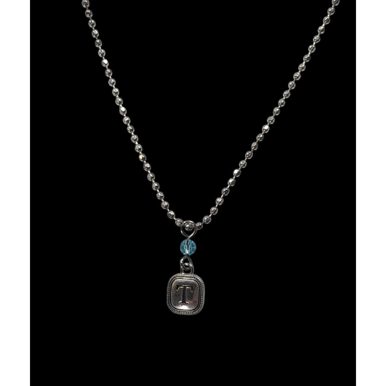Other Minimalist Letter T Pendant Necklace With Blue Accent Bead Size ONE SIZE - 2 Thumbnail