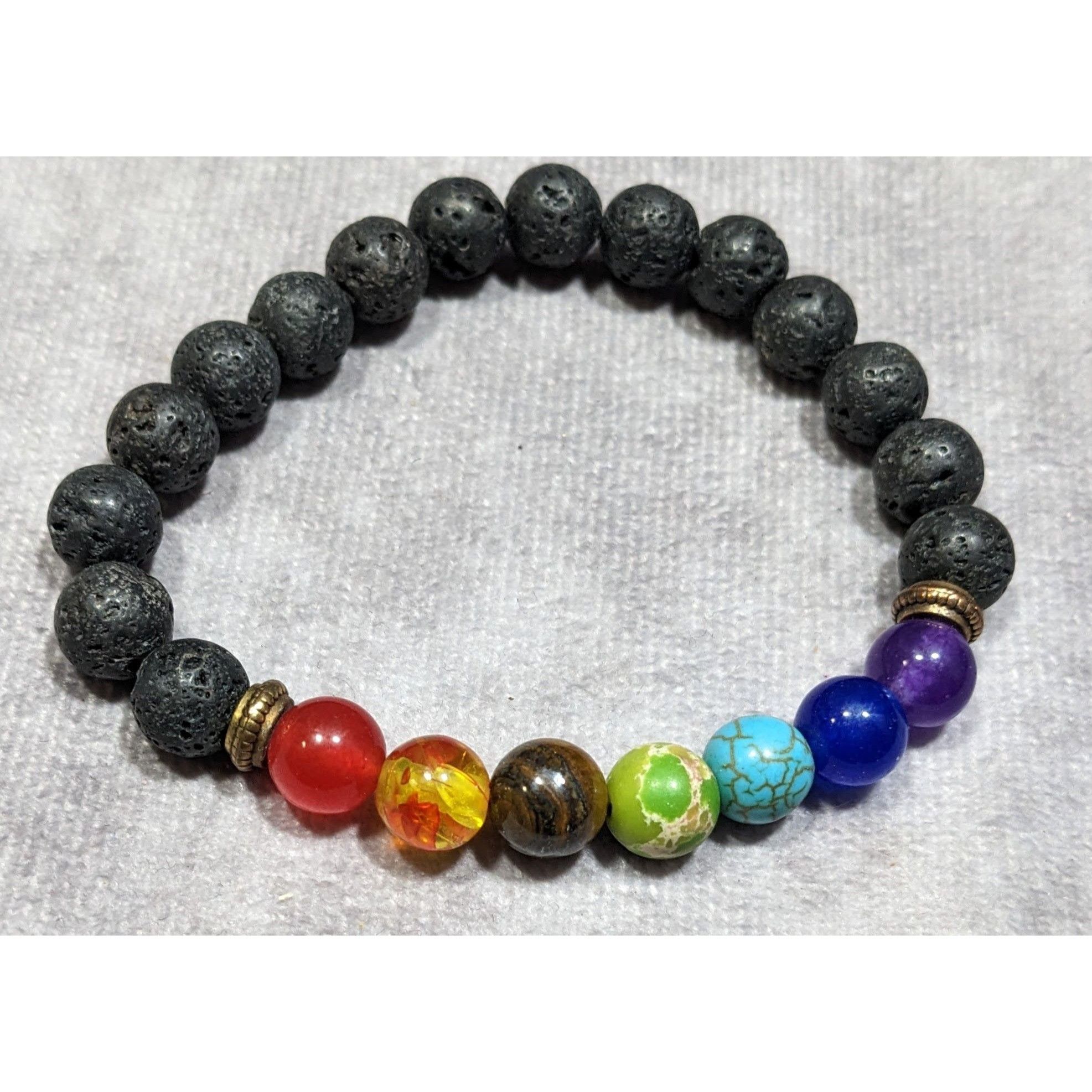 Other Chakra Rainbow Gemstone And Volcanic Rock Beaded Stretch Bra Size ONE SIZE - 3 Thumbnail