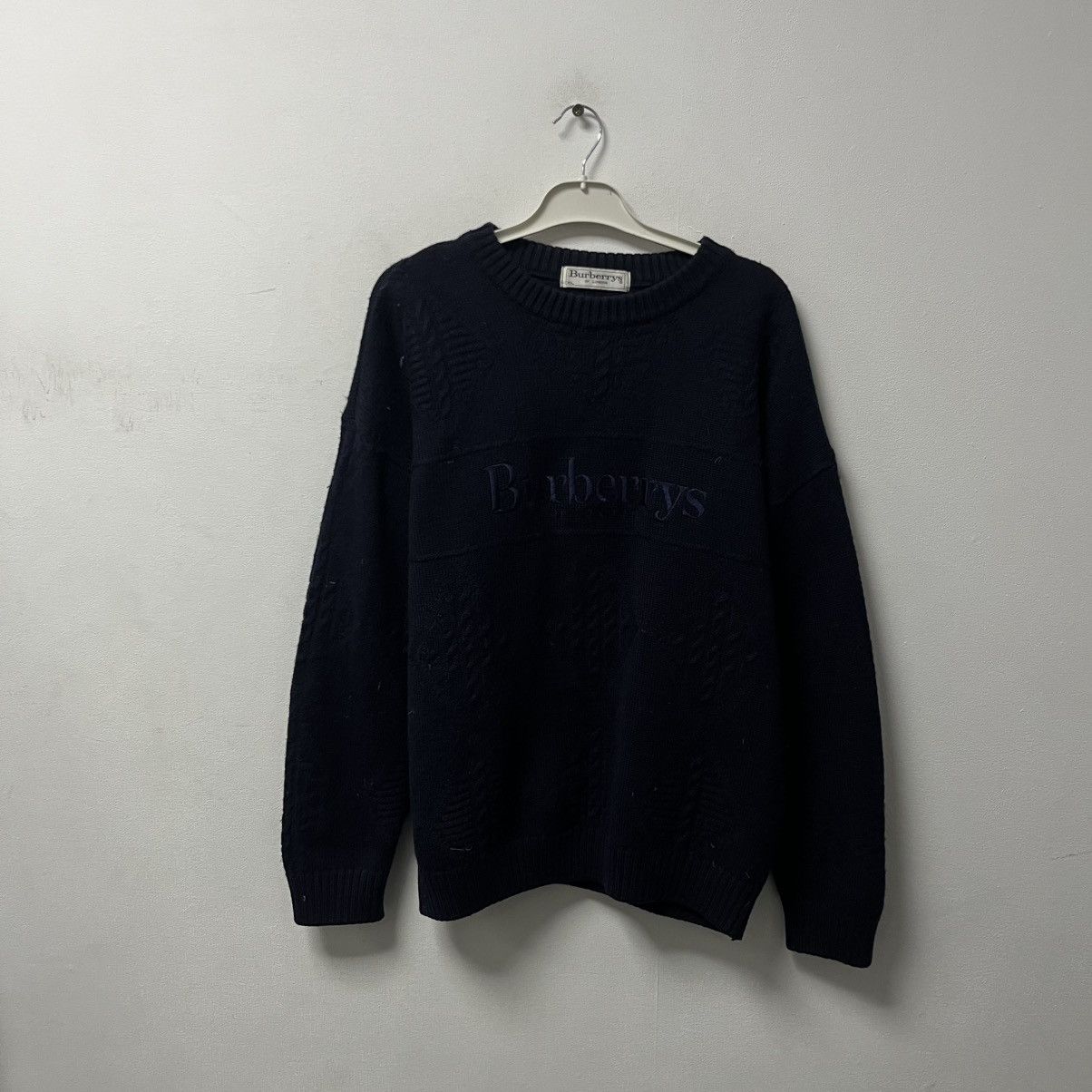 Burberry Vintage Burberry's Sweater Sweatshirt Big Logo Wool Size US XL / EU 56 / 4 - 1 Thumbnail