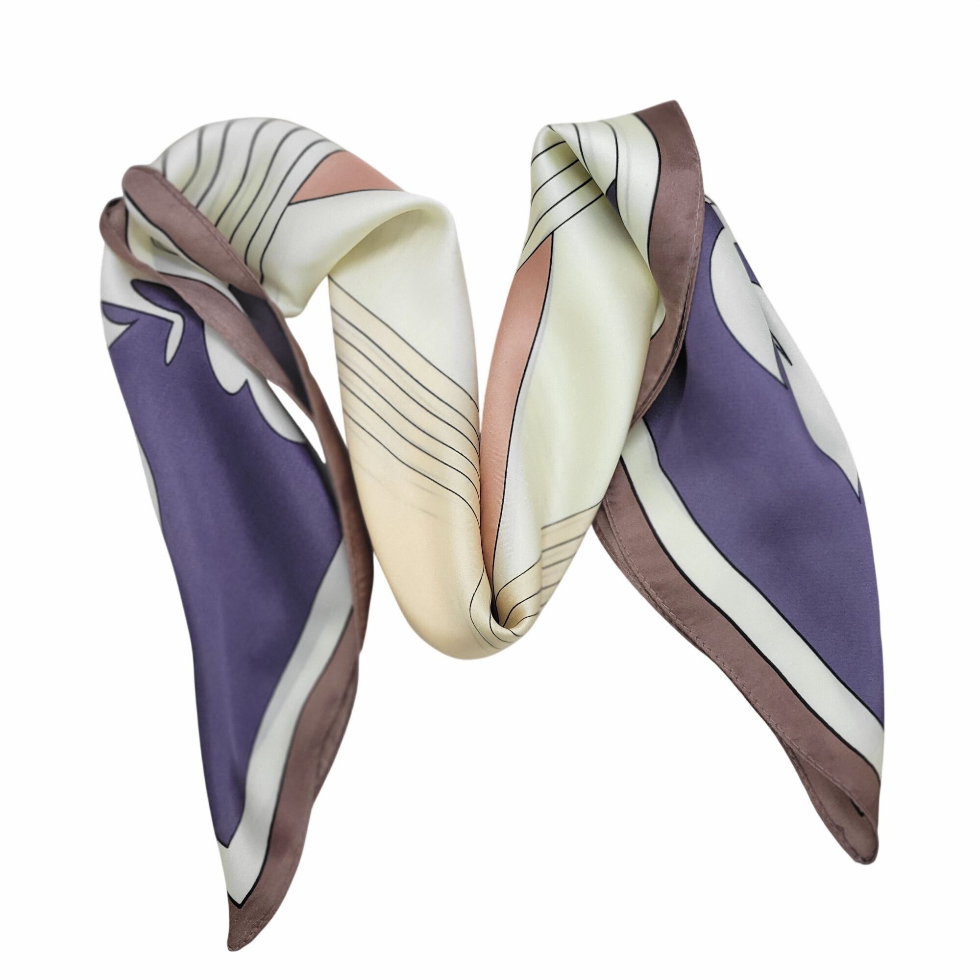 Other ✨Elegant Silky Square Scarf Floral Line Art White Purple Sha Size ONE SIZE - 3 Thumbnail