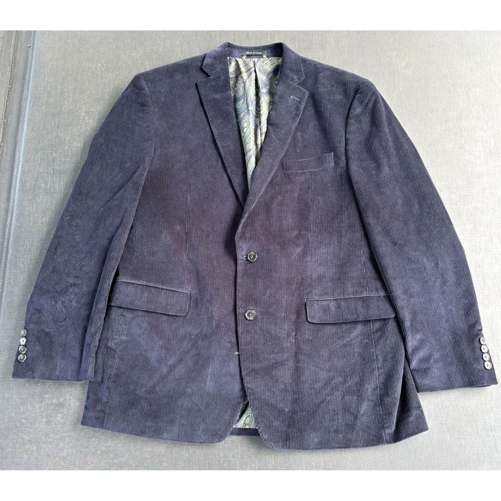 Ralph Lauren VINTAGE Ralph Lauren Men’s Sport Coat Jacket Blue Corduroy 44L 100% Cotton Chest 44 Big & Tall Mens Blazer Paisley Inlay Size 44R - 2 Thumbnail