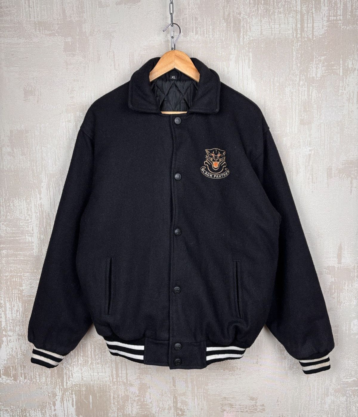 Vintage Vintage Black Panther College Bomber Jacket Wool Blend Size US XL / EU 56 / 4 - 6 Thumbnail