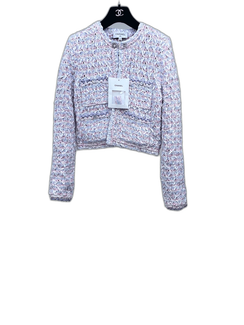Chanel Cardigan with Pink Sequins and Large Knits